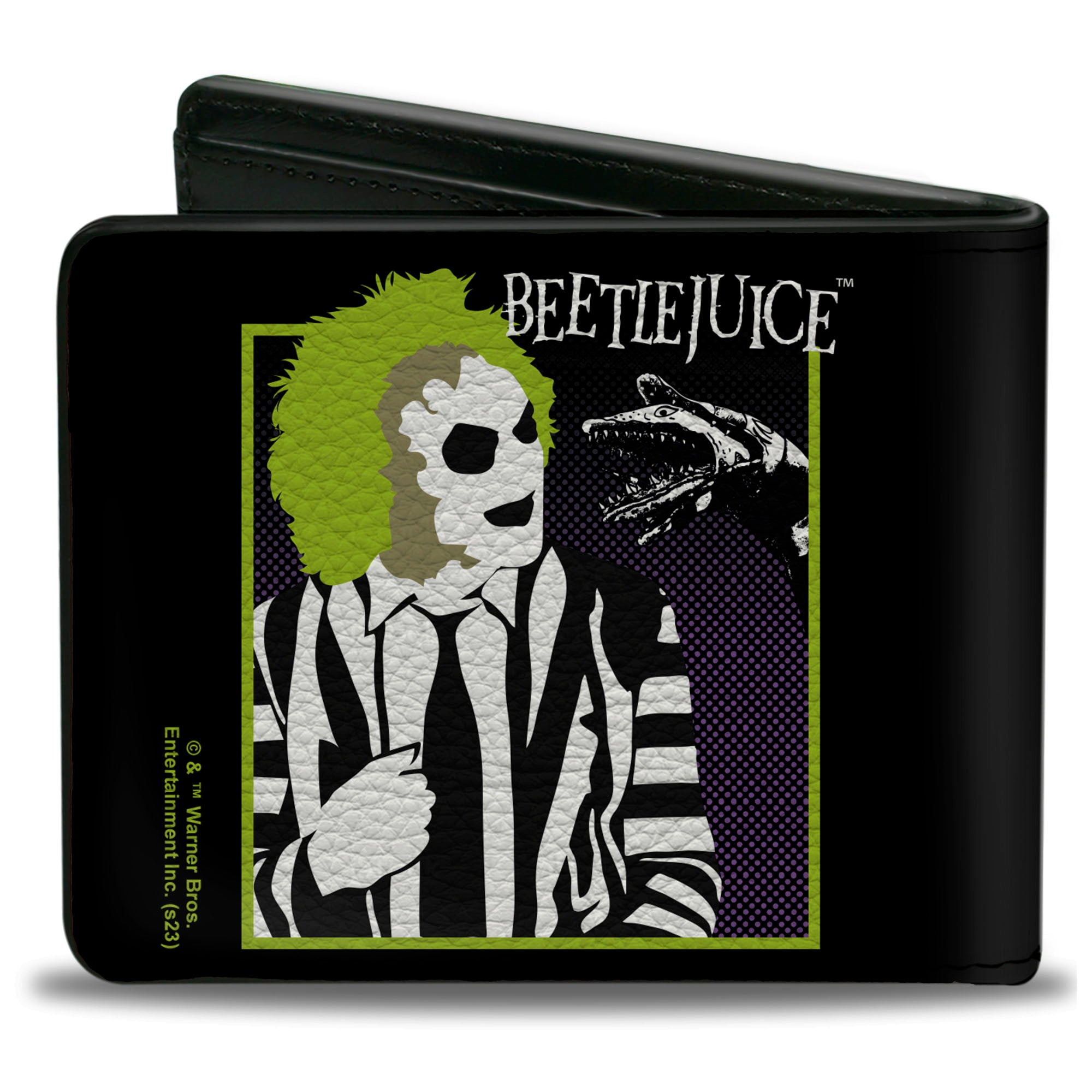 Bi-Fold Wallet - BEETLEJUICE and Sand Worm Pose with Title Logo' Black Bi-Fold Wallets Beetlejuice