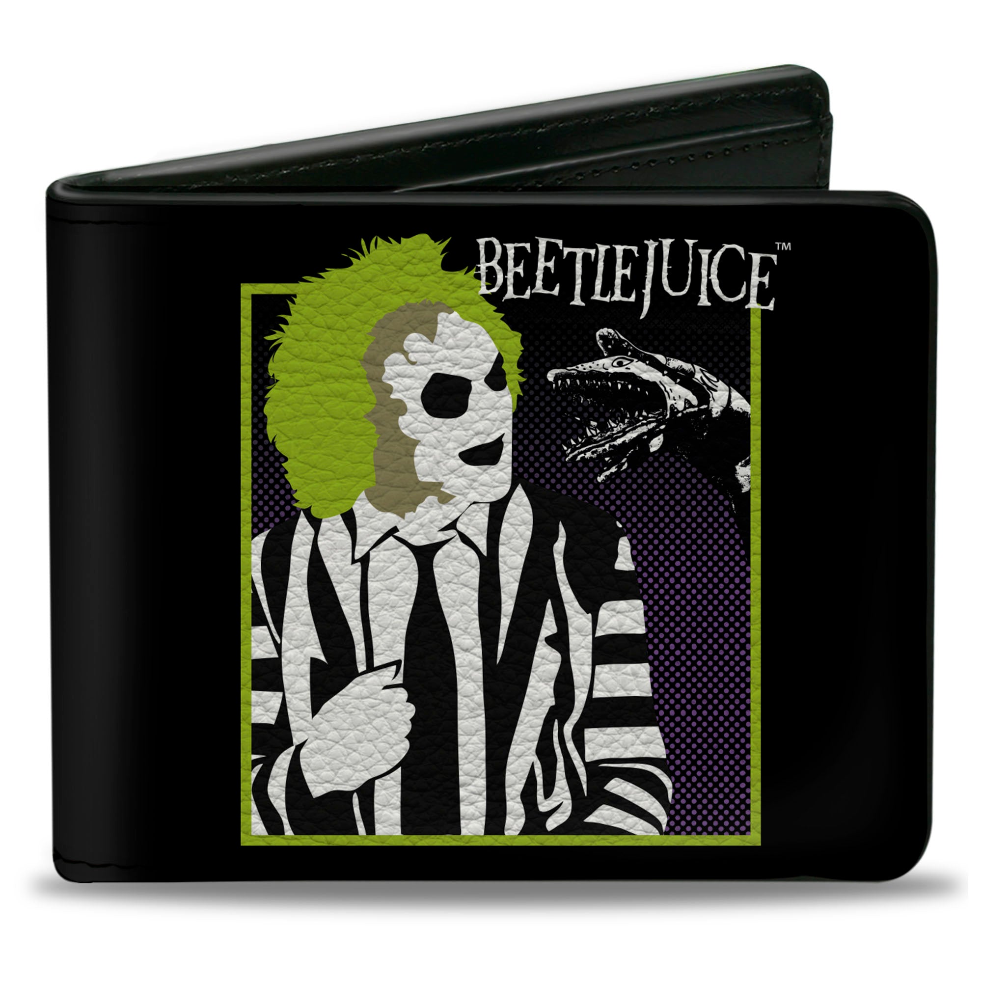 Bi-Fold Wallet - BEETLEJUICE and Sand Worm Pose with Title Logo' Black Bi-Fold Wallets Beetlejuice