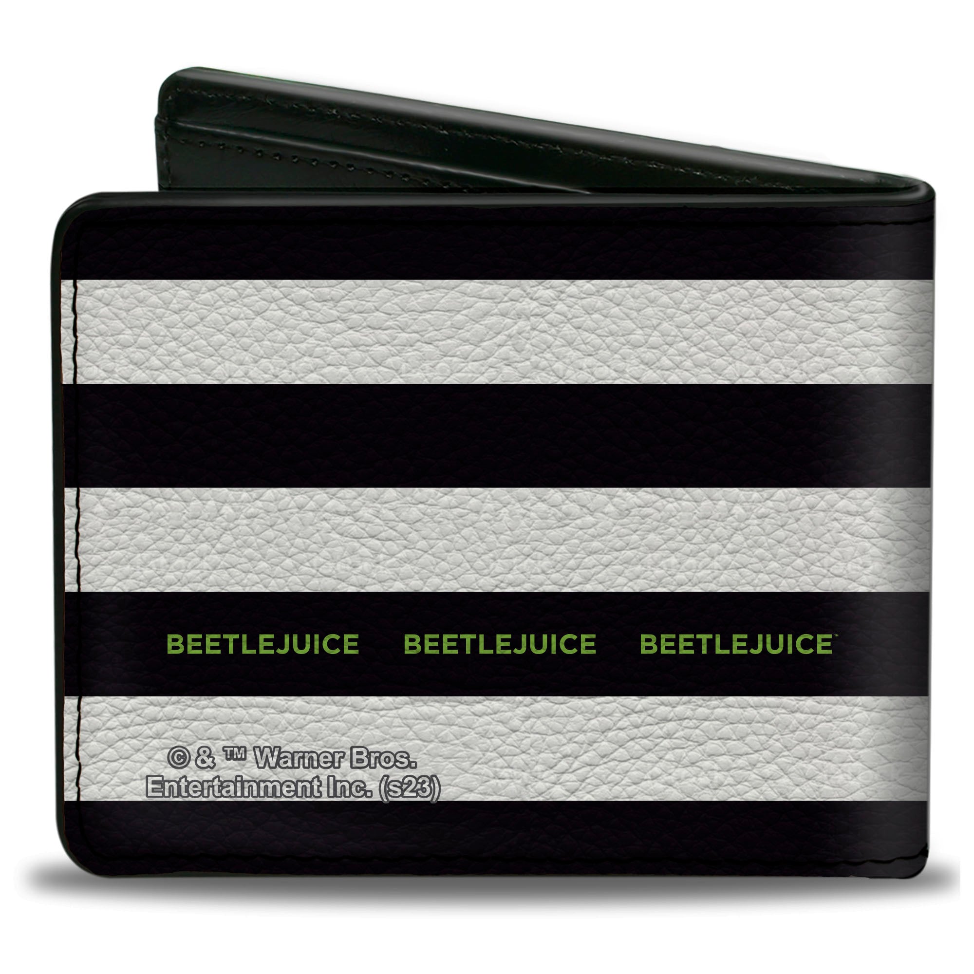 Bi-Fold Wallet - Beetlejuice SAY IT TEN TIMES Sandworm Pose Stripe Black/White/Green Bi-Fold Wallets Beetlejuice