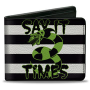 Bi-Fold Wallet - Beetlejuice SAY IT TEN TIMES Sandworm Pose Stripe Black/White/Green Bi-Fold Wallets Beetlejuice