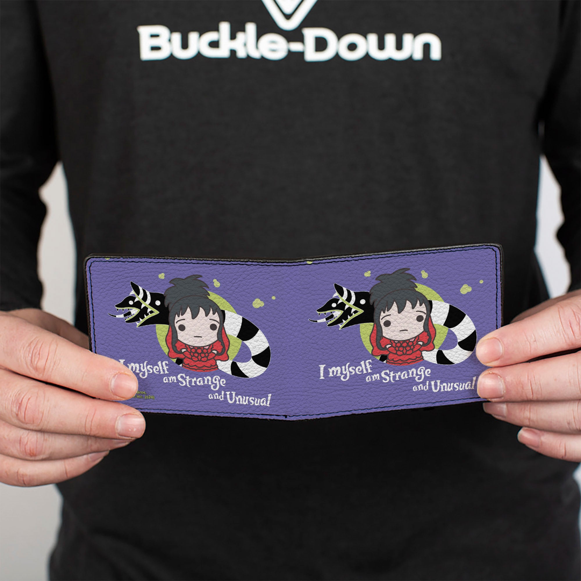 Bi-Fold Wallet - Beetlejuice Chibi Lydia and Sandworm STRANGE AND UNUSUAL Pose Blue Bi-Fold Wallets Beetlejuice