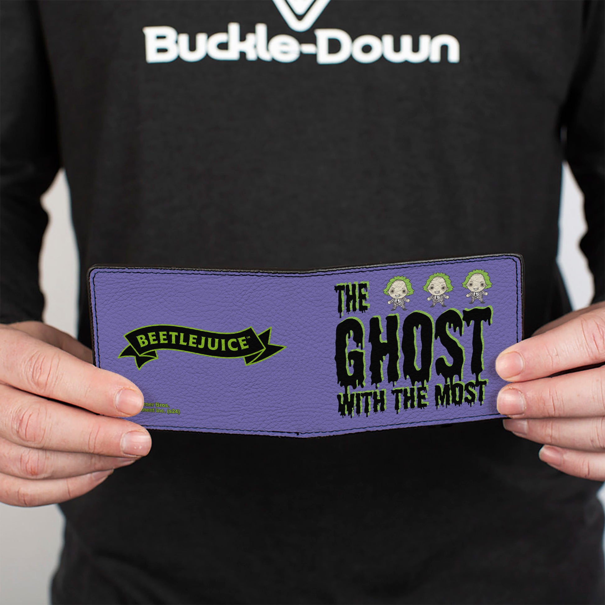 Bi-Fold Wallet - Beetlejuice Chibi THE GHOST WITH THE MOST Pose Purple/Green/Black Bi-Fold Wallets Beetlejuice