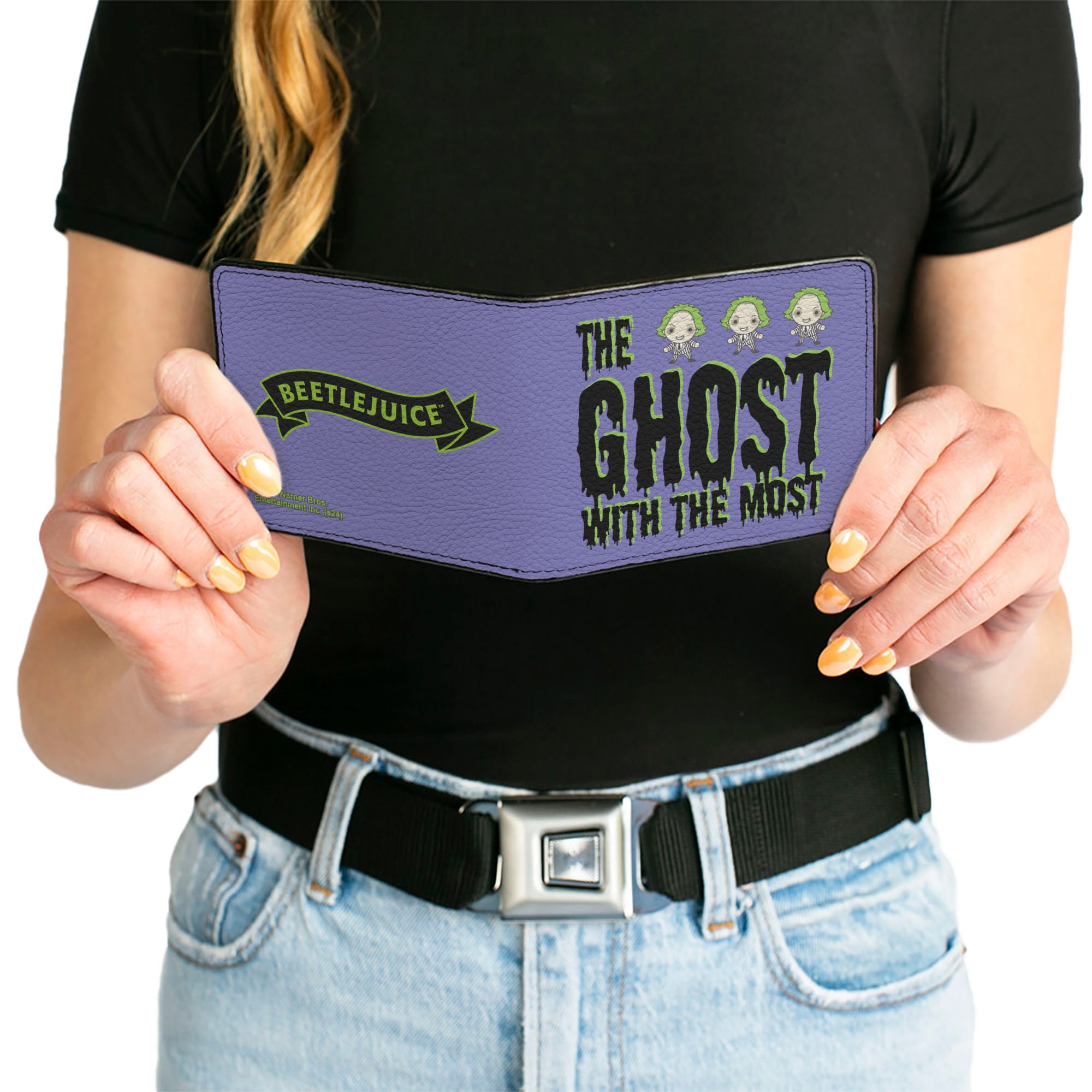 Bi-Fold Wallet - Beetlejuice Chibi THE GHOST WITH THE MOST Pose Purple/Green/Black Bi-Fold Wallets Beetlejuice