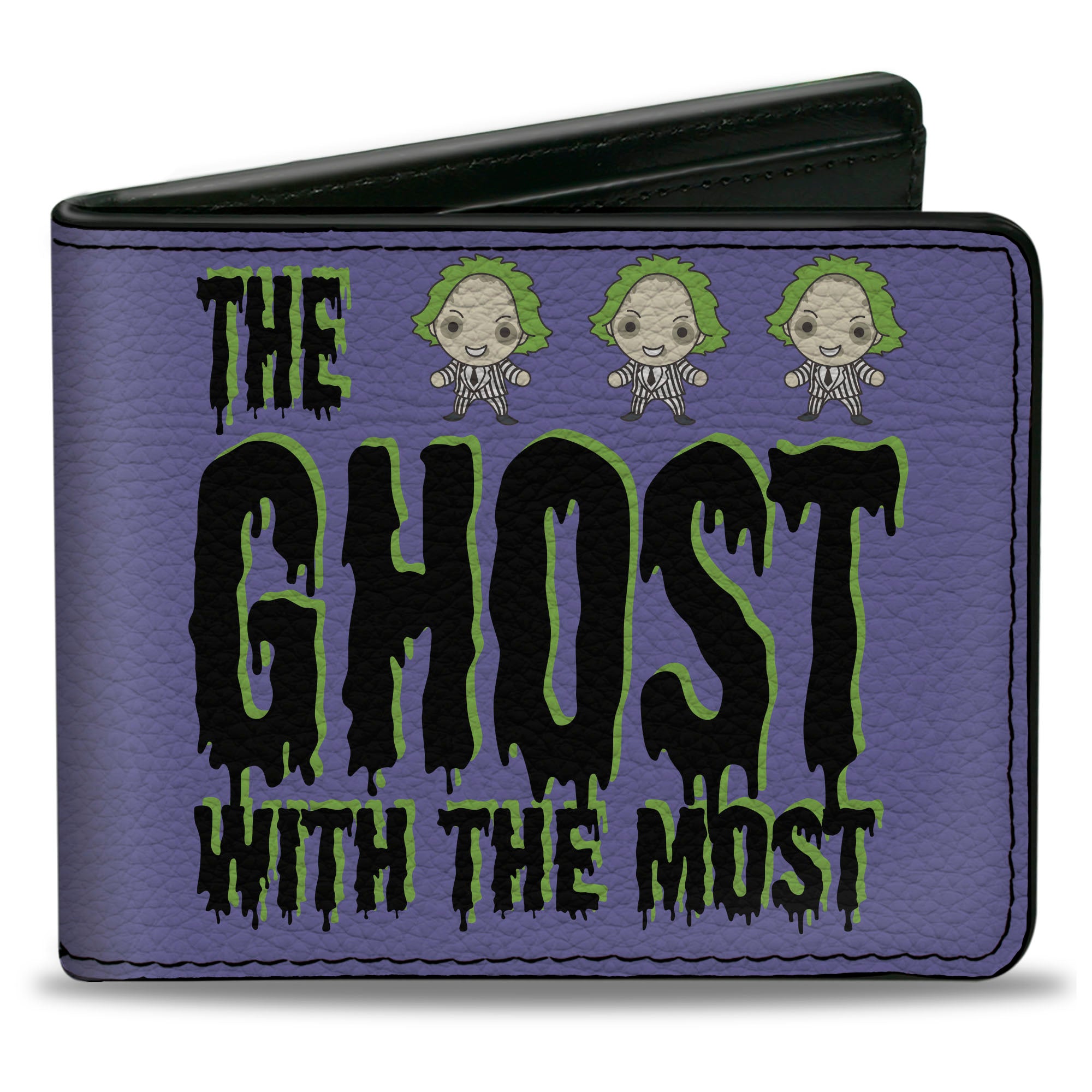 Bi-Fold Wallet - Beetlejuice Chibi THE GHOST WITH THE MOST Pose Purple/Green/Black Bi-Fold Wallets Beetlejuice