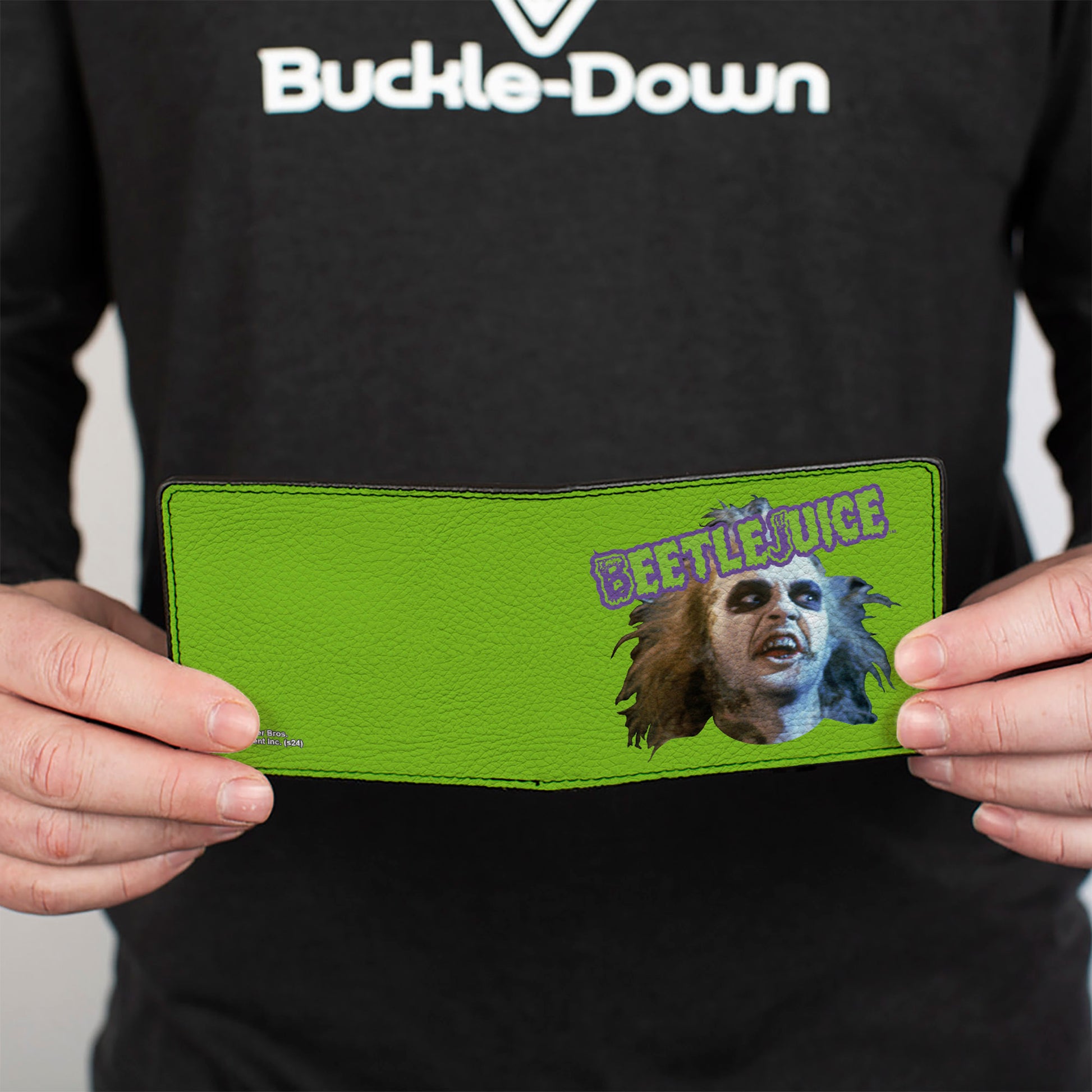 Bi-Fold Wallet - BEETLEJUICE Face and Text Green/Purple Bi-Fold Wallets Beetlejuice