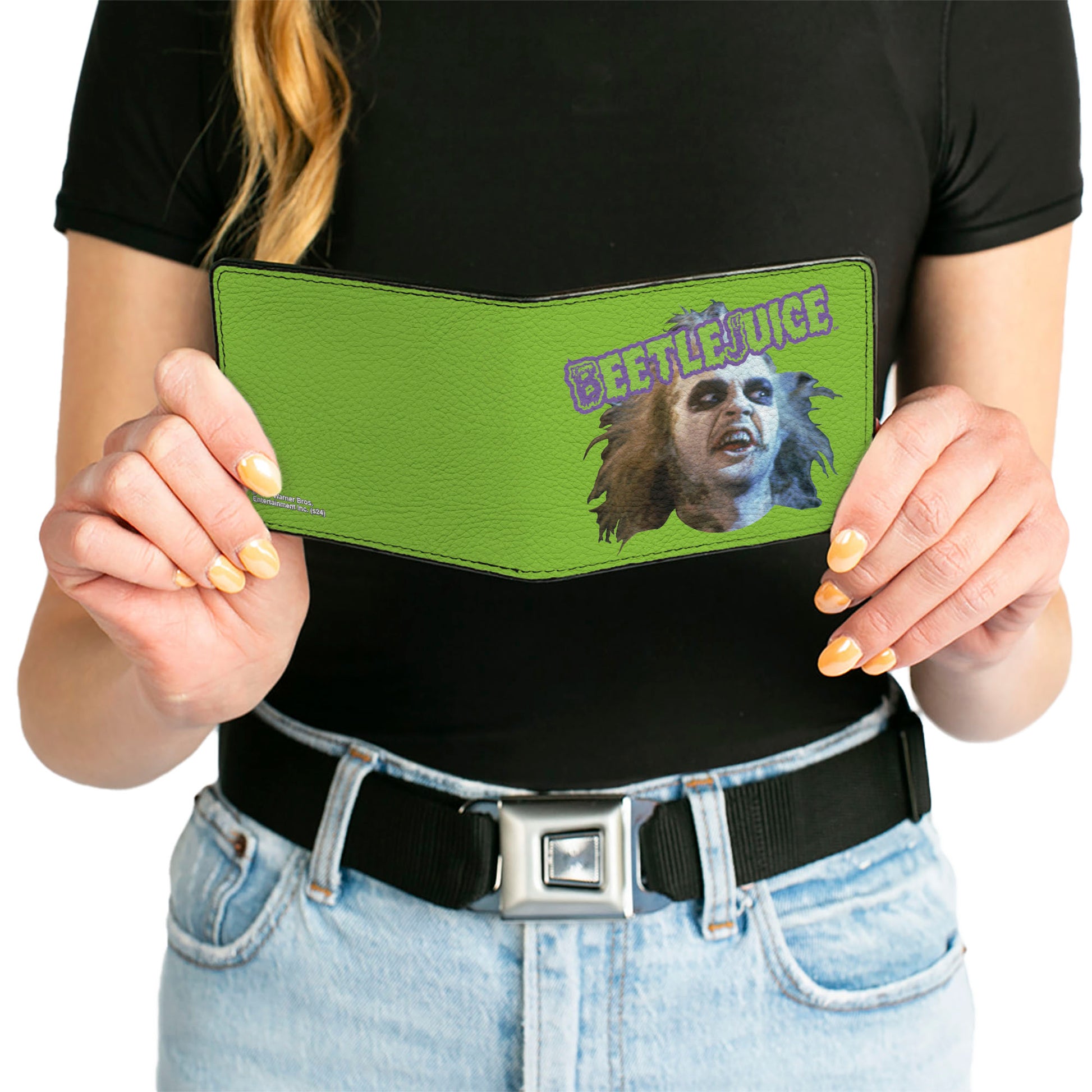 Bi-Fold Wallet - BEETLEJUICE Face and Text Green/Purple Bi-Fold Wallets Beetlejuice
