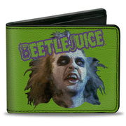 Bi-Fold Wallet - BEETLEJUICE Face and Text Green/Purple Bi-Fold Wallets Beetlejuice