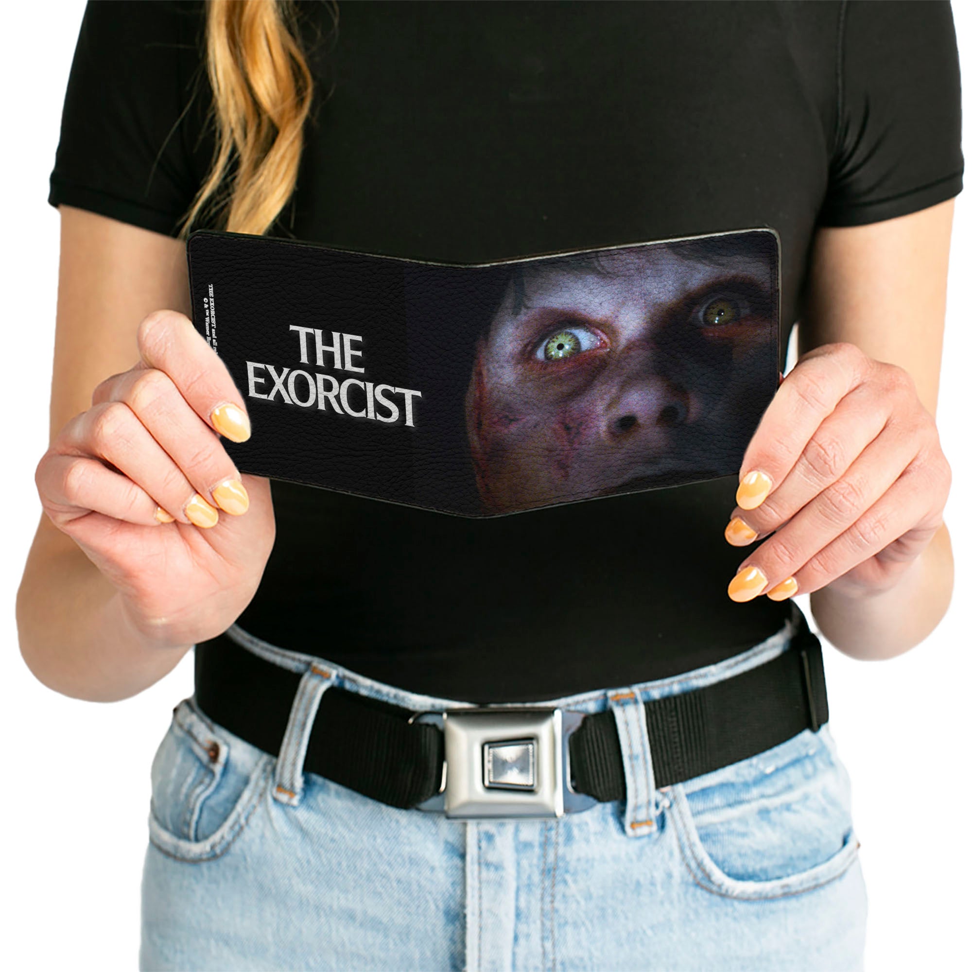 Bi-Fold Wallet - The Exorcist Regan's Face CLOSE-UP + Logo Black White Bi-Fold Wallets The Exorcist