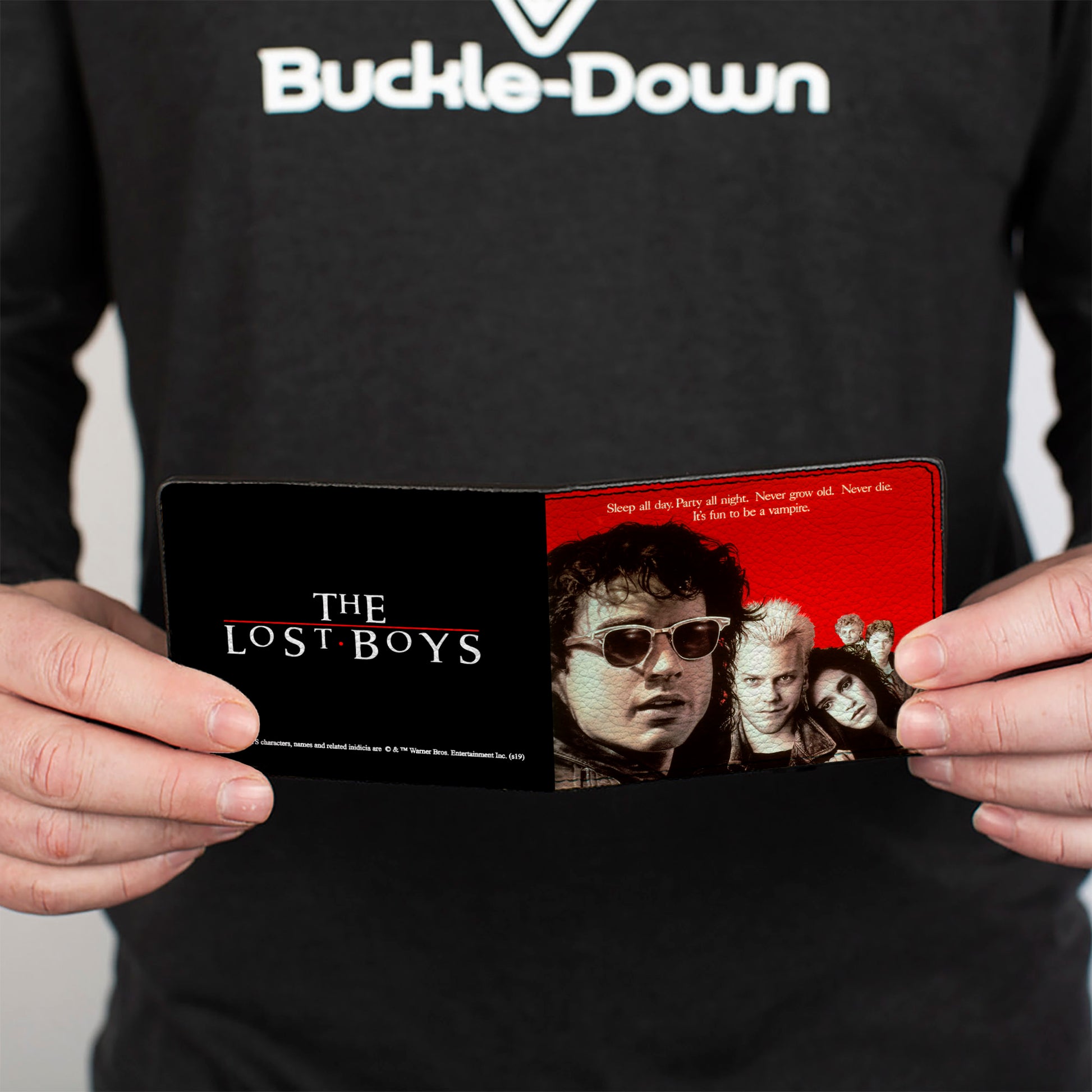 Bi-Fold Wallet - The Lost Boys Cast Pose Quote Red White + Logo Black White Red Bi-Fold Wallets The Lost Boys