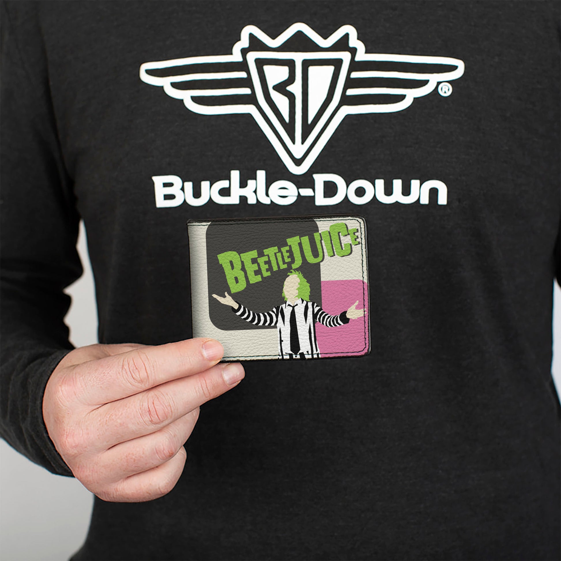 Bi-Fold Wallet - BEETLEJUICE Pose and Sandworm Stripe White/Pink/Black Bi-Fold Wallets Beetlejuice