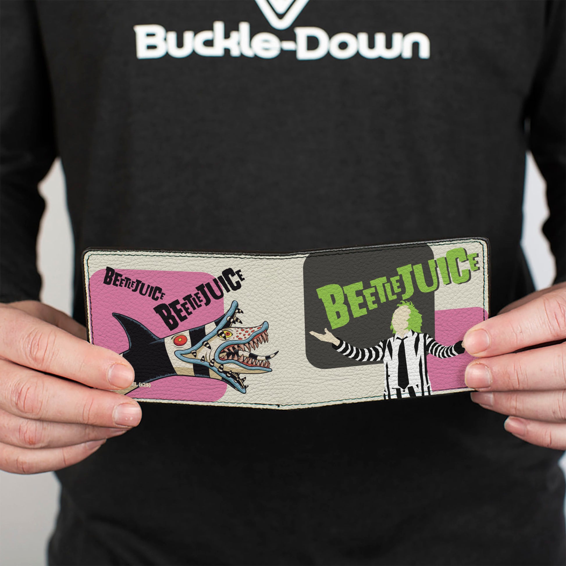 Bi-Fold Wallet - BEETLEJUICE Pose and Sandworm Stripe White/Pink/Black Bi-Fold Wallets Beetlejuice