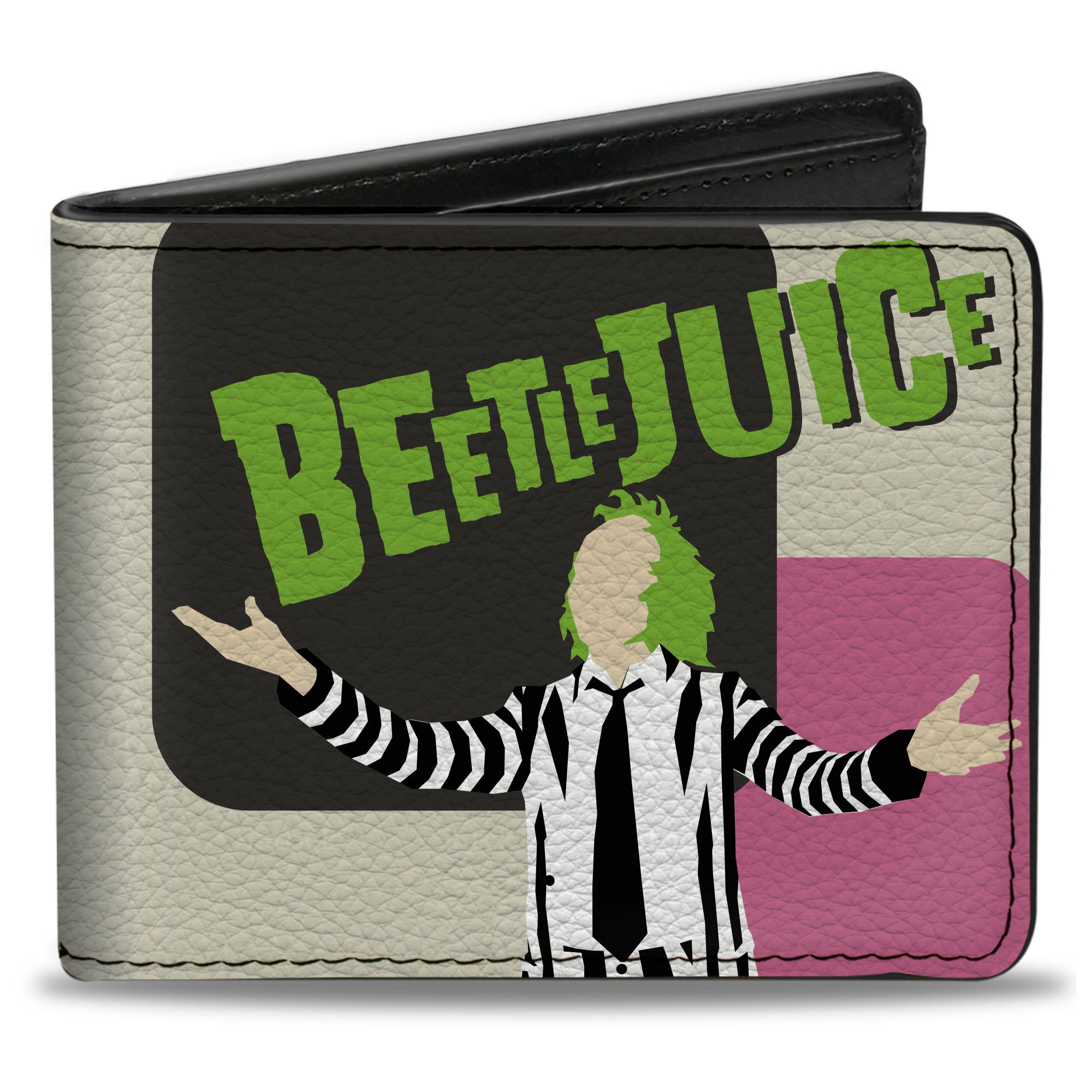 Bi-Fold Wallet - BEETLEJUICE Pose and Sandworm Stripe White/Pink/Black Bi-Fold Wallets Beetlejuice