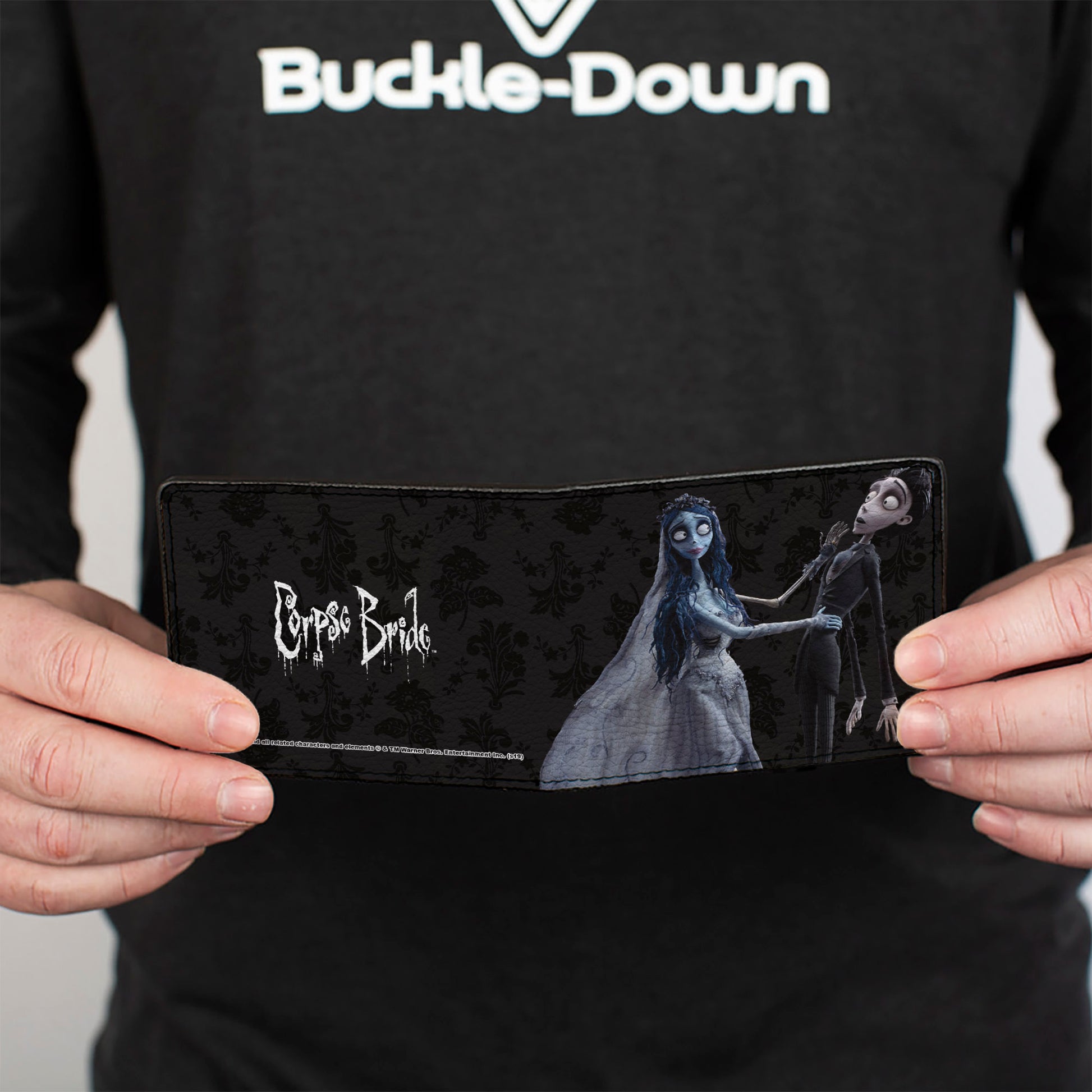 Bi-Fold Wallet - Corpse Bride Emily Victor Pose + Logo Grays Black White Bi-Fold Wallets Corpse Bride