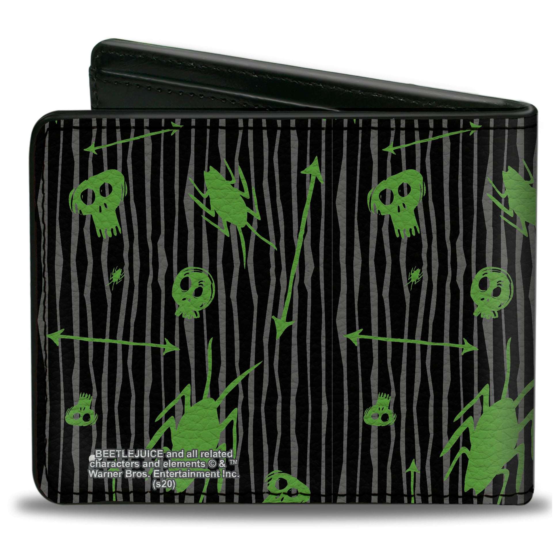 Bi-Fold Wallet - BEETLEJUICE Roach Skull Doodles Collage Black Gray Green Purple Bi-Fold Wallets Beetlejuice