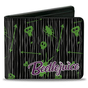 Bi-Fold Wallet - BEETLEJUICE Roach Skull Doodles Collage Black Gray Green Purple Bi-Fold Wallets Beetlejuice