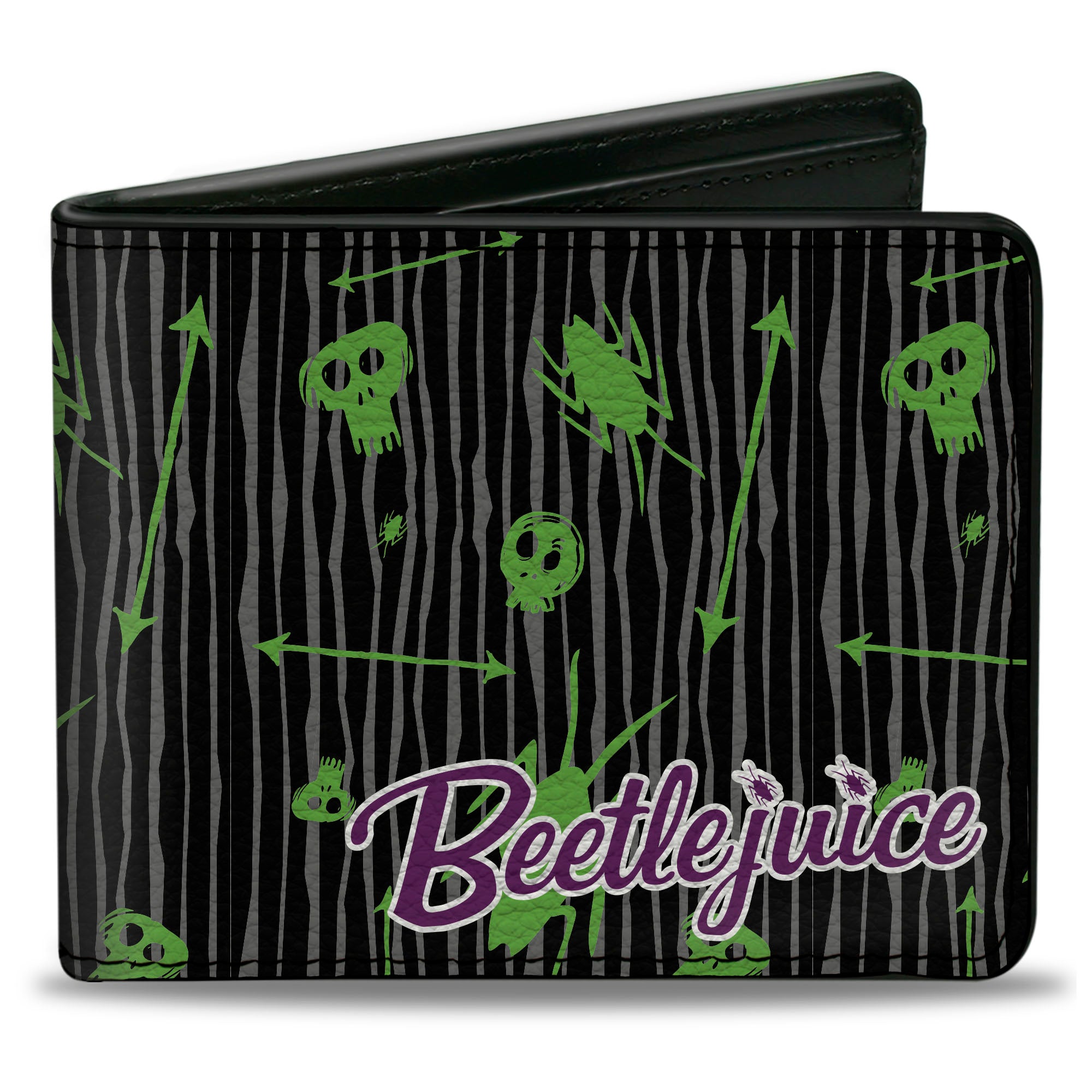 Bi-Fold Wallet - BEETLEJUICE Roach Skull Doodles Collage Black Gray Green Purple Bi-Fold Wallets Beetlejuice