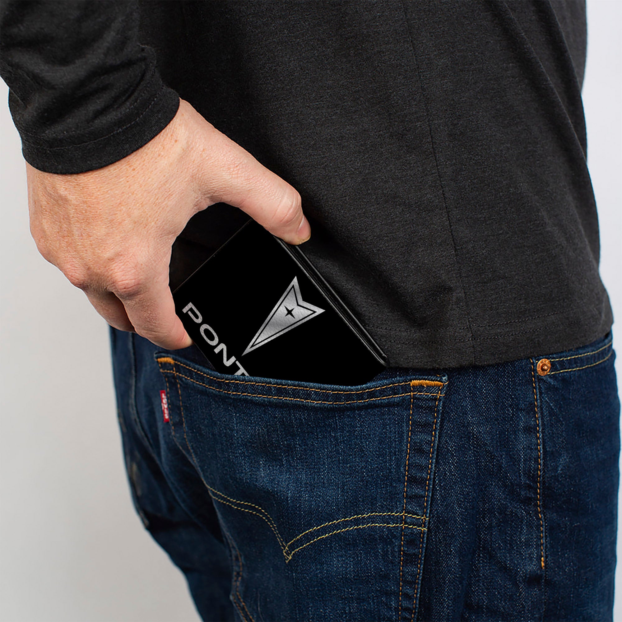 Bi-Fold Wallet - Pontiac Black Silver Logo CENTERED Bi-Fold Wallets GM General Motors