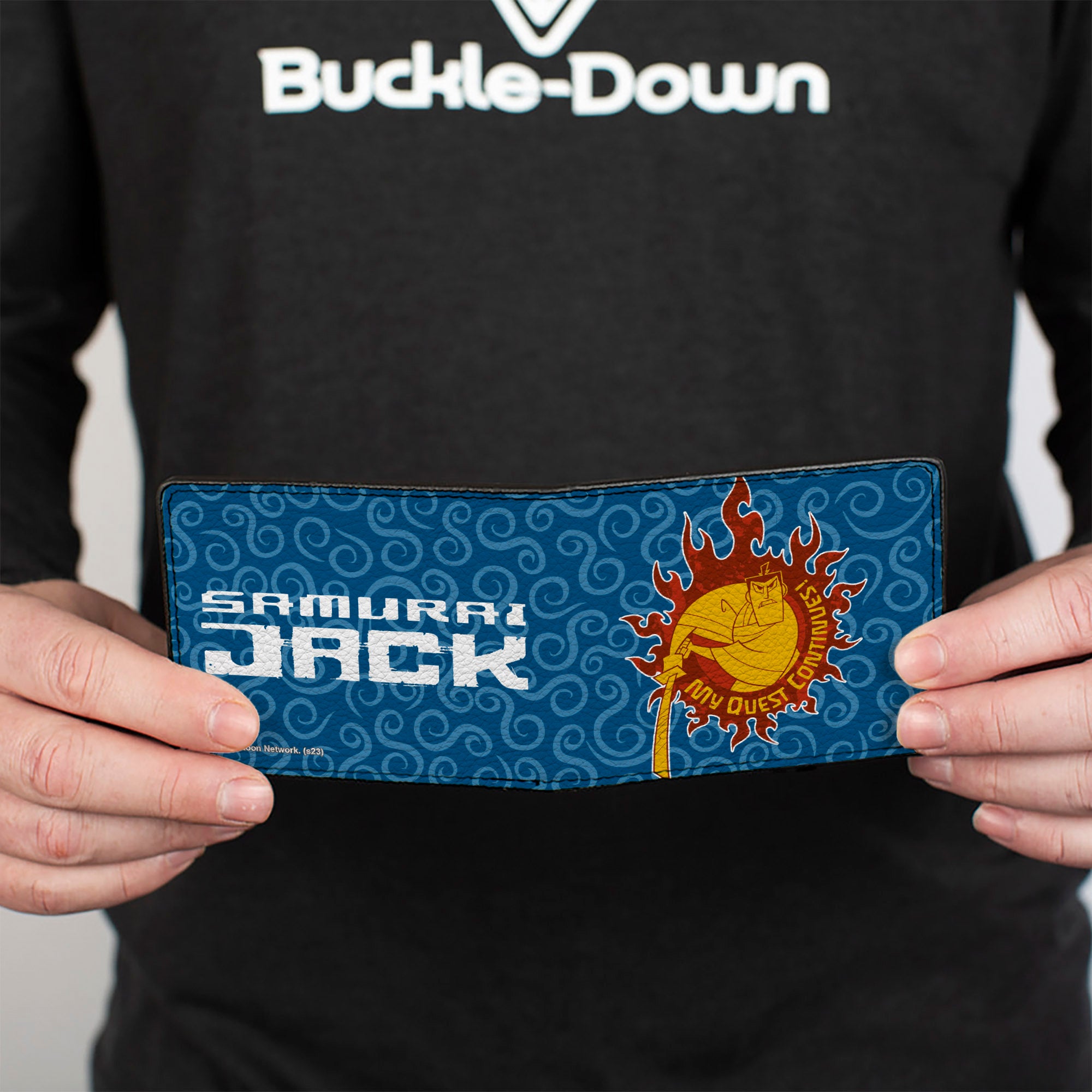 Bi-Fold Wallet - SAMURAI JACK MY QUEST CONTINUES Katana Pose Swirl Blues Bi-Fold Wallets Samurai Jack