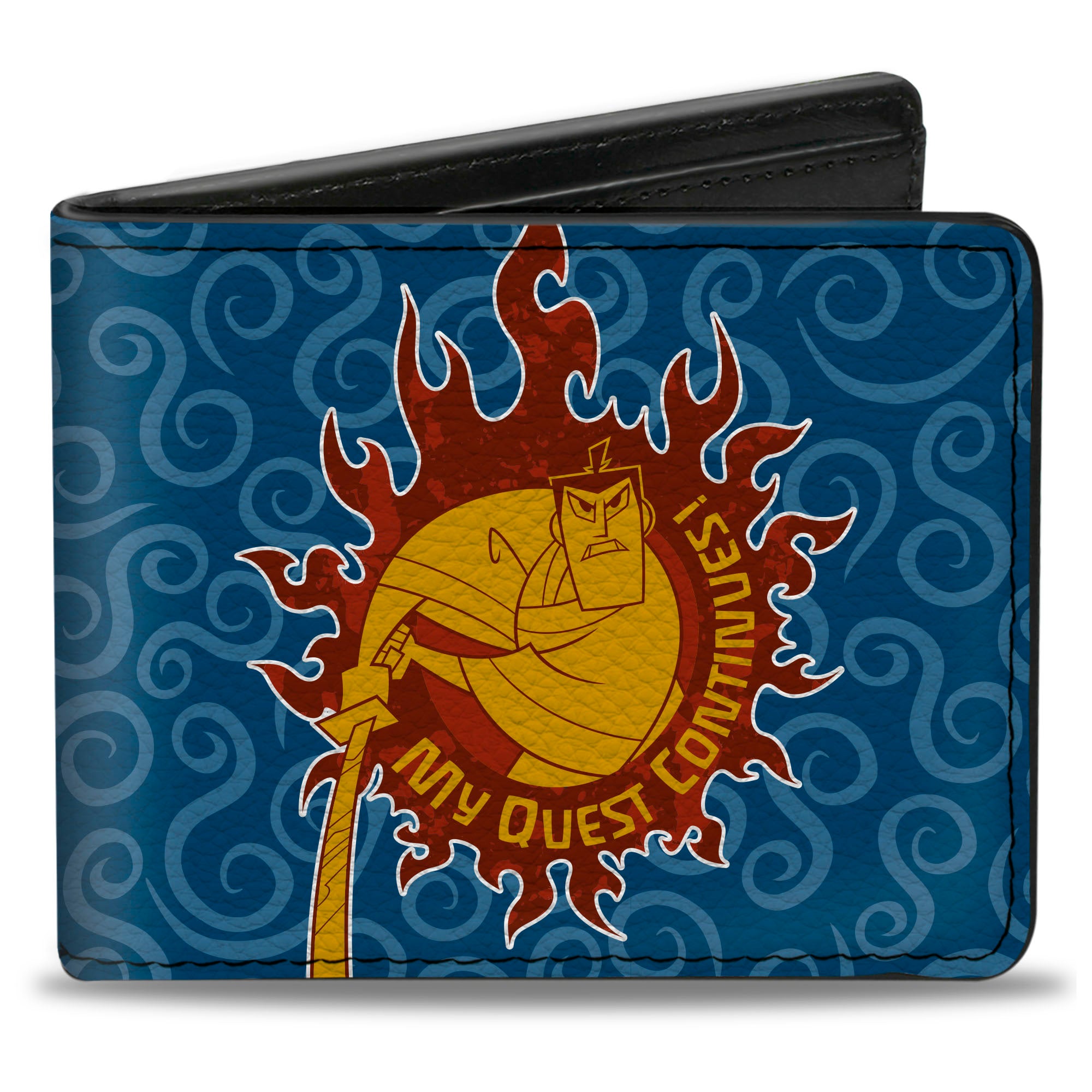 Bi-Fold Wallet - SAMURAI JACK MY QUEST CONTINUES Katana Pose Swirl Blues Bi-Fold Wallets Samurai Jack