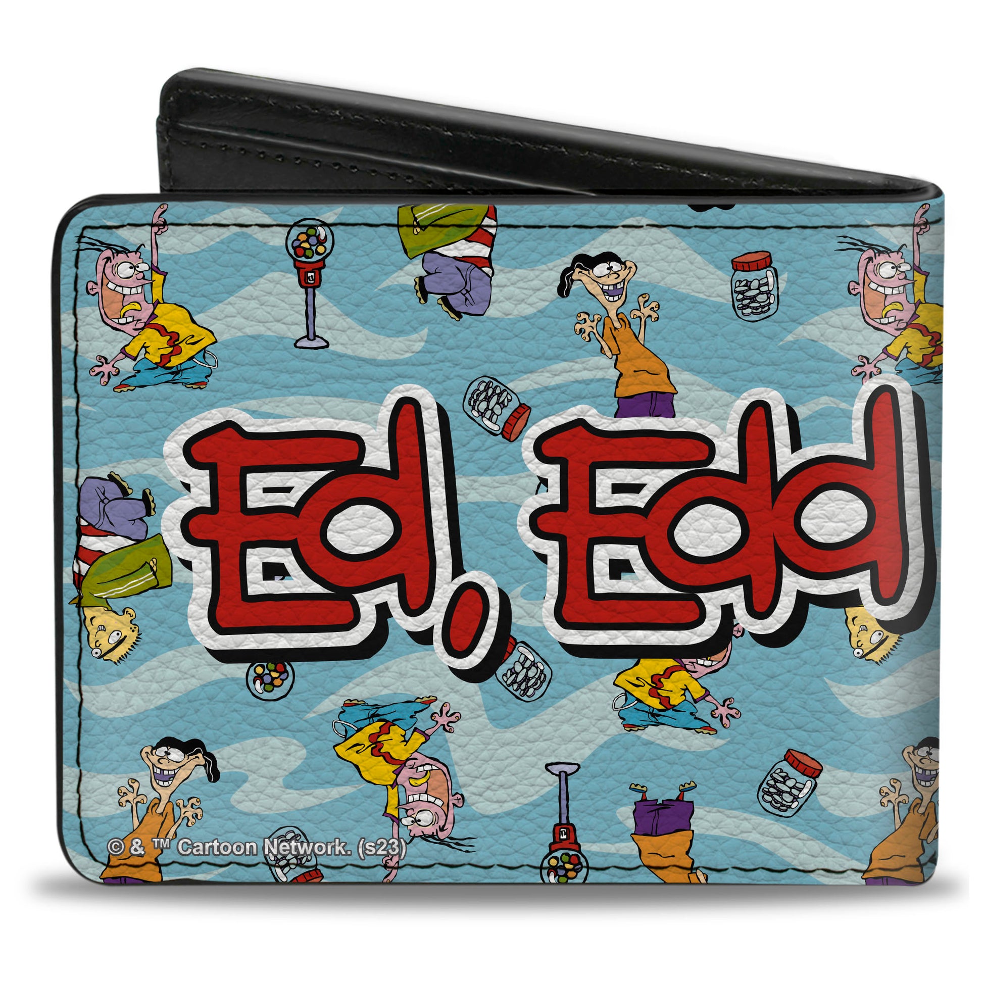 Bi-Fold Wallet - ED EDD N EDDY Title Logo and Character Poses Scattered Blues Bi-Fold Wallets Ed, Edd n Eddy