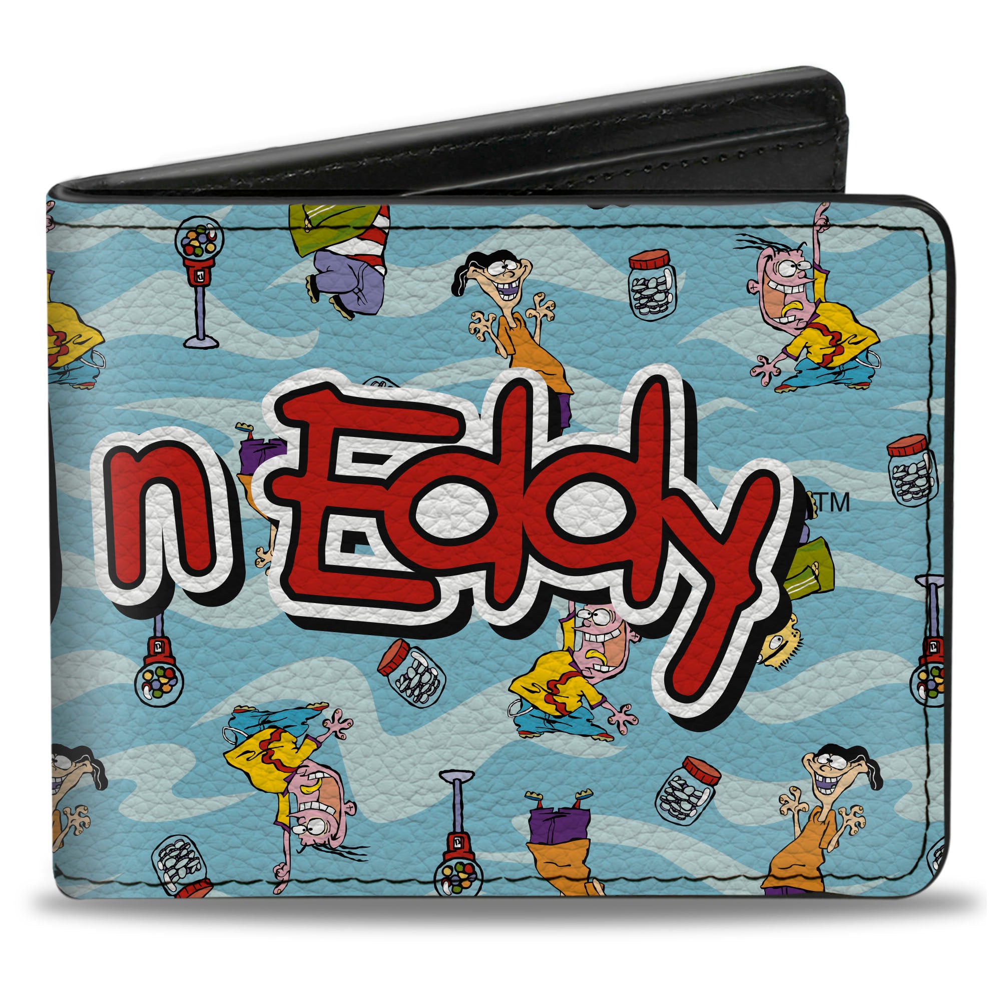 Bi-Fold Wallet - ED EDD N EDDY Title Logo and Character Poses Scattered Blues Bi-Fold Wallets Ed, Edd n Eddy