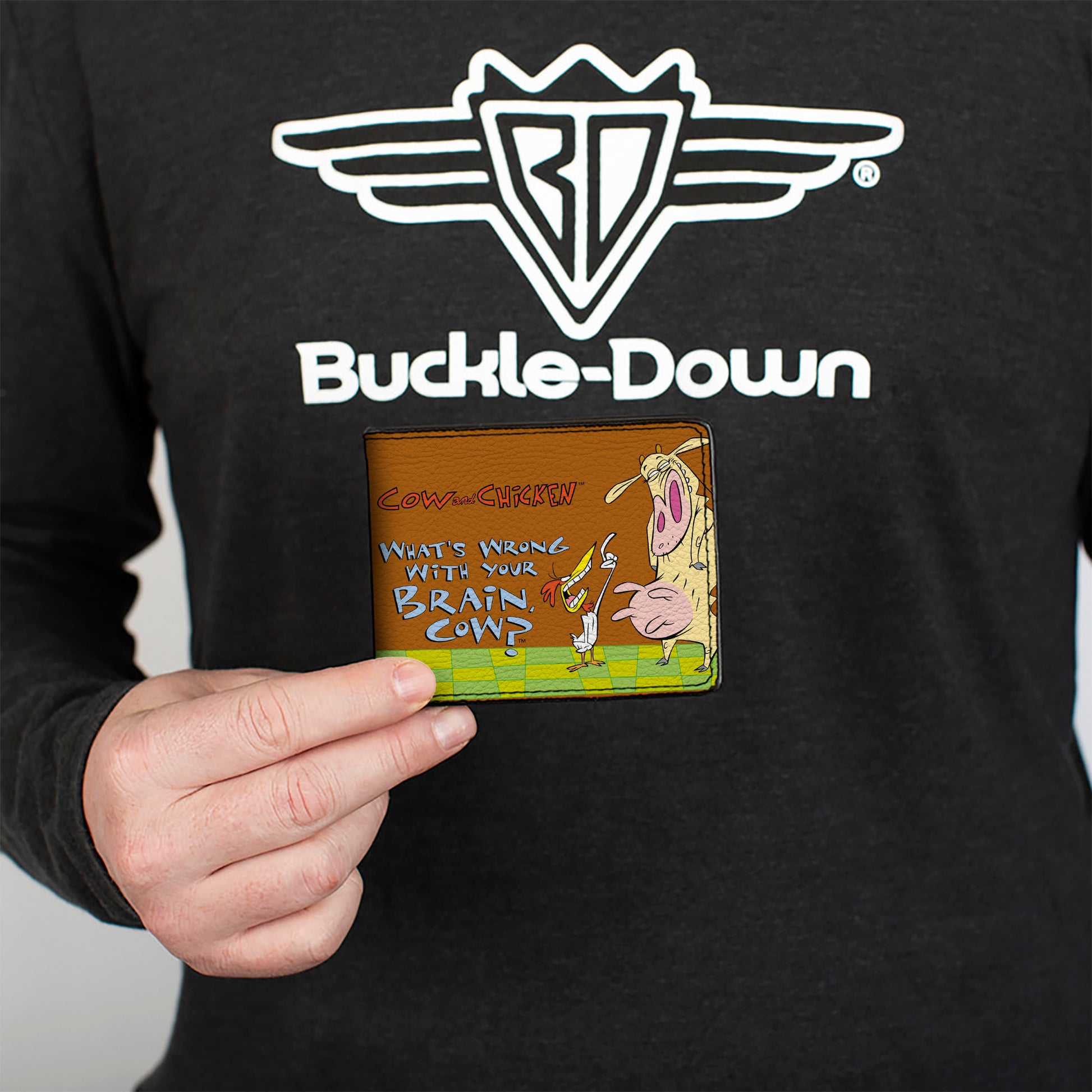 Bi-Fold Wallet - COW AND CHICKEN WHAT'S WRONG WITH YOUR BRAIN Pose Brown Bi-Fold Wallets Cow and Chicken