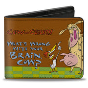 Bi-Fold Wallet - COW AND CHICKEN WHAT'S WRONG WITH YOUR BRAIN Pose Brown Bi-Fold Wallets Cow and Chicken
