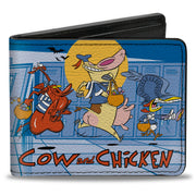 Bi-Fold Wallet - COW AND CHICKEN with Red Guy Running Pose and Title Logo Blues Bi-Fold Wallets Cow and Chicken