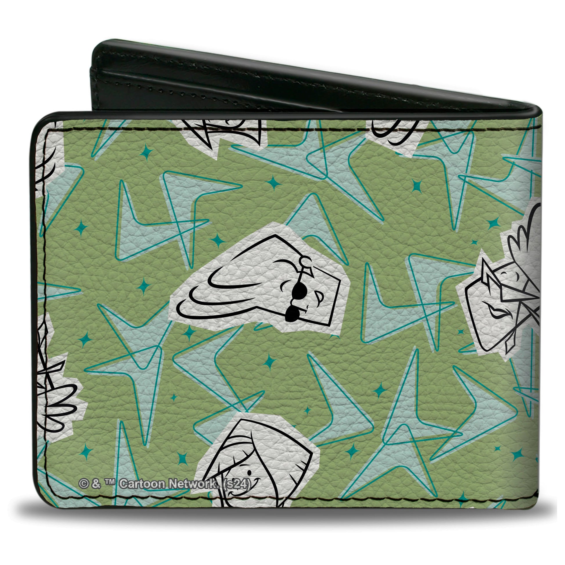 Bi-Fold Wallet - Johnny Bravo Little Suzy and Bunny Bravo Faces Collage Greens Bi-Fold Wallets Johnny Bravo