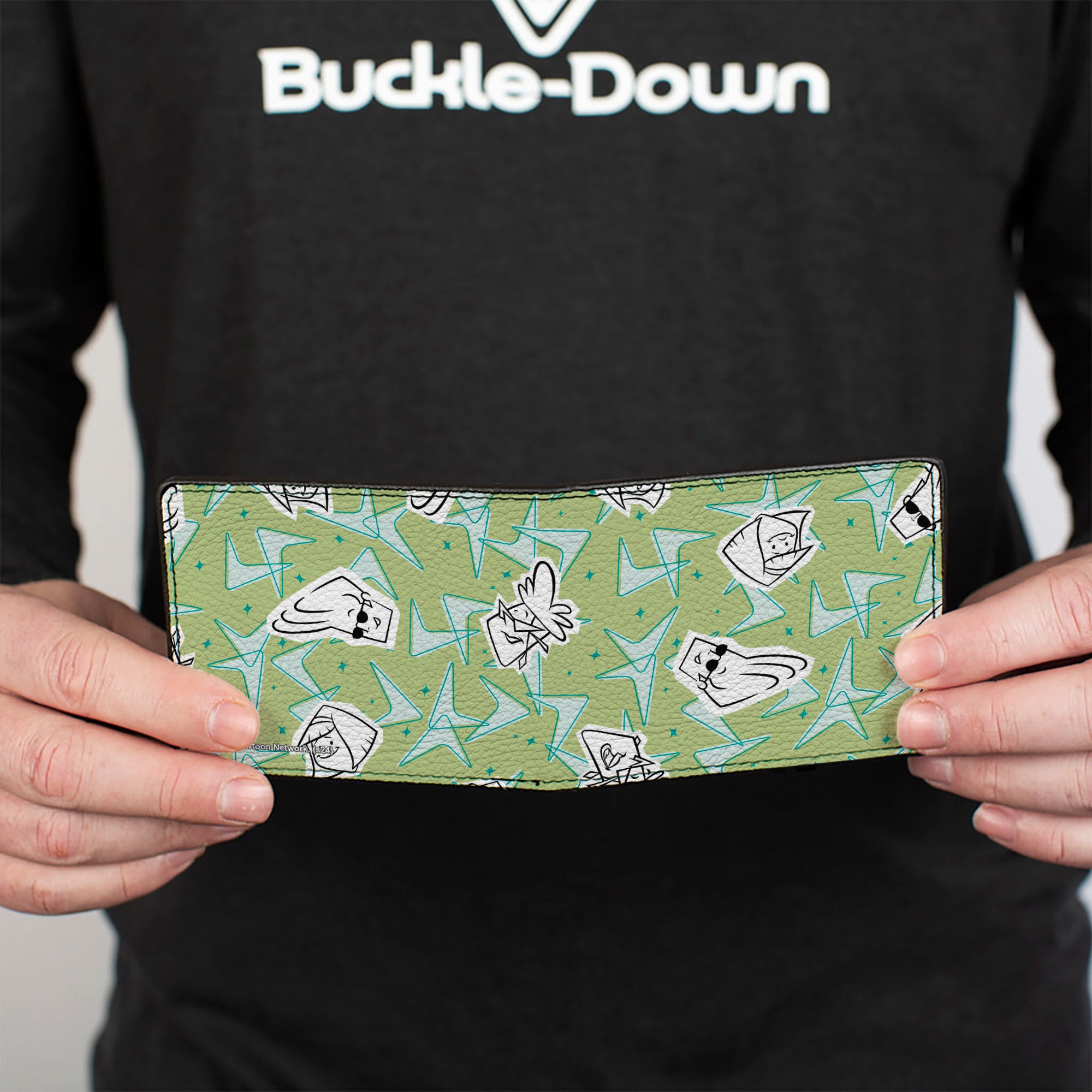 Bi-Fold Wallet - Johnny Bravo Little Suzy and Bunny Bravo Faces Collage Greens Bi-Fold Wallets Johnny Bravo