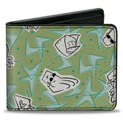 Bi-Fold Wallet - Johnny Bravo Little Suzy and Bunny Bravo Faces Collage Greens Bi-Fold Wallets Johnny Bravo