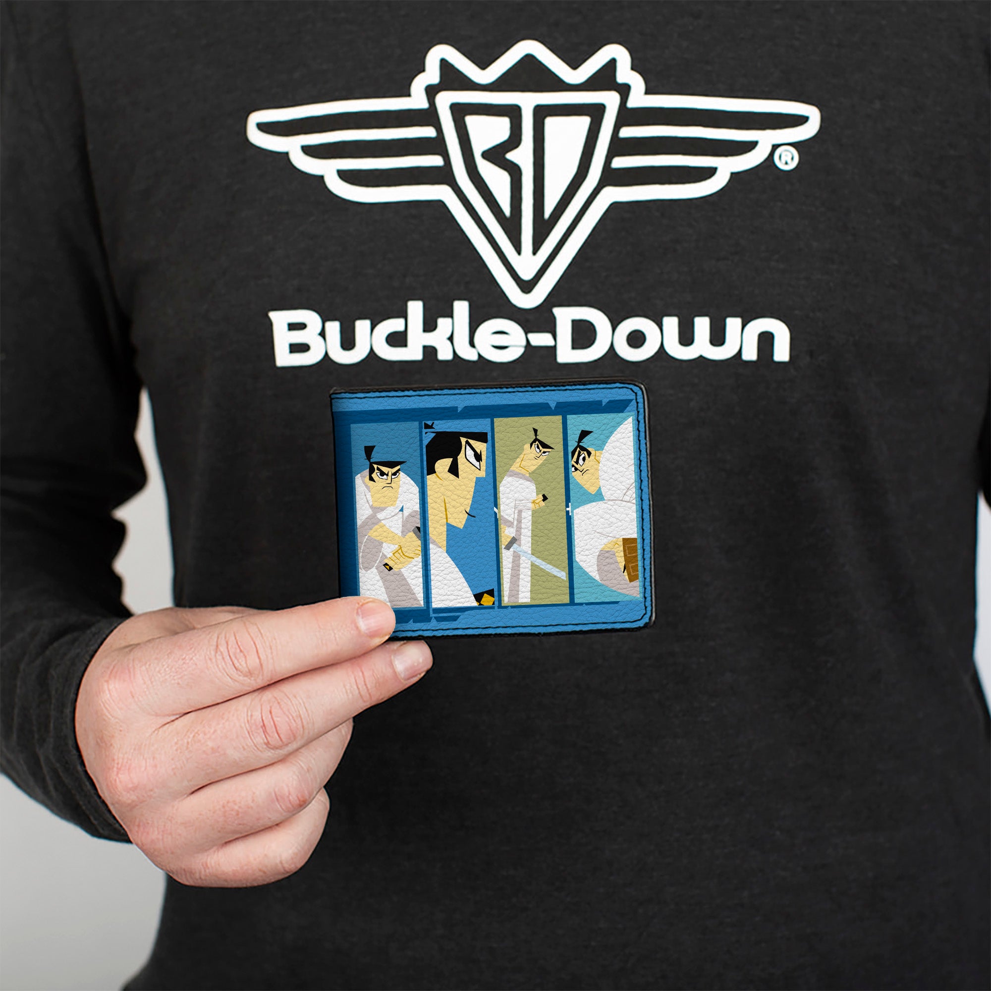 Bi-Fold Wallet - SAMURAI JACK Pose Blocks and Title Logo Blues/White Bi-Fold Wallets Samurai Jack