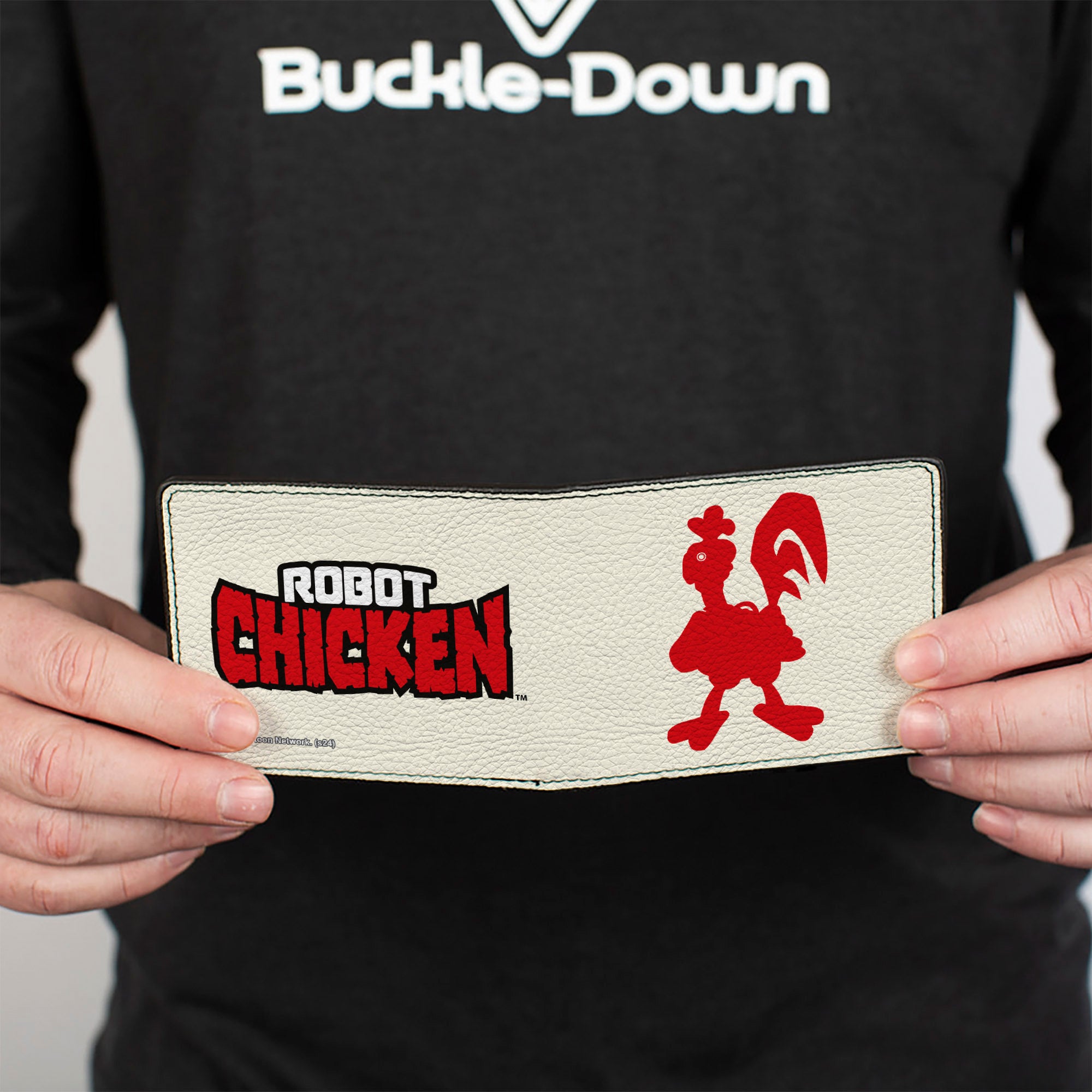 Bi-Fold Wallet - ROBOT CHICKEN Silhouette Chicken and Title Logo Ivory/Red Bi-Fold Wallets Robot Chicken