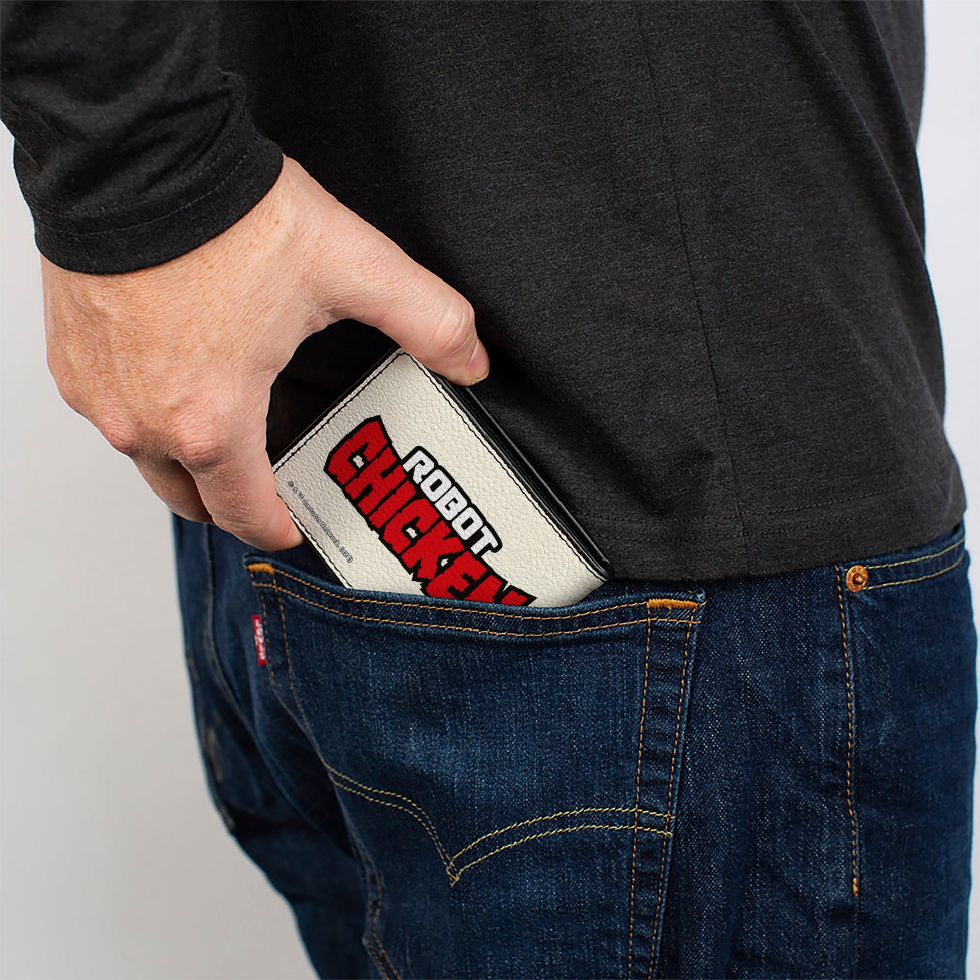 Bi-Fold Wallet - ROBOT CHICKEN Silhouette Chicken and Title Logo Ivory/Red Bi-Fold Wallets Robot Chicken