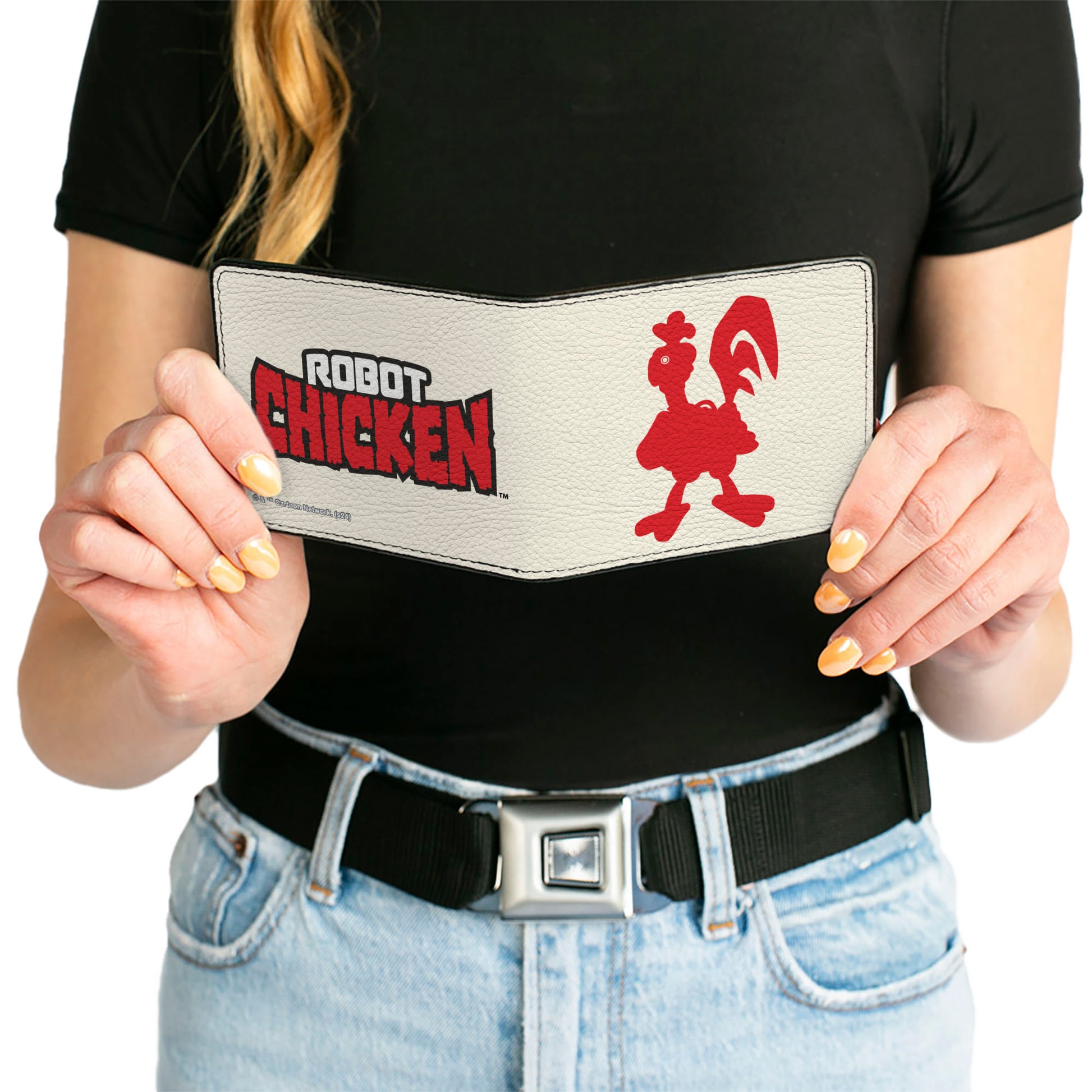 Bi-Fold Wallet - ROBOT CHICKEN Silhouette Chicken and Title Logo Ivory/Red Bi-Fold Wallets Robot Chicken