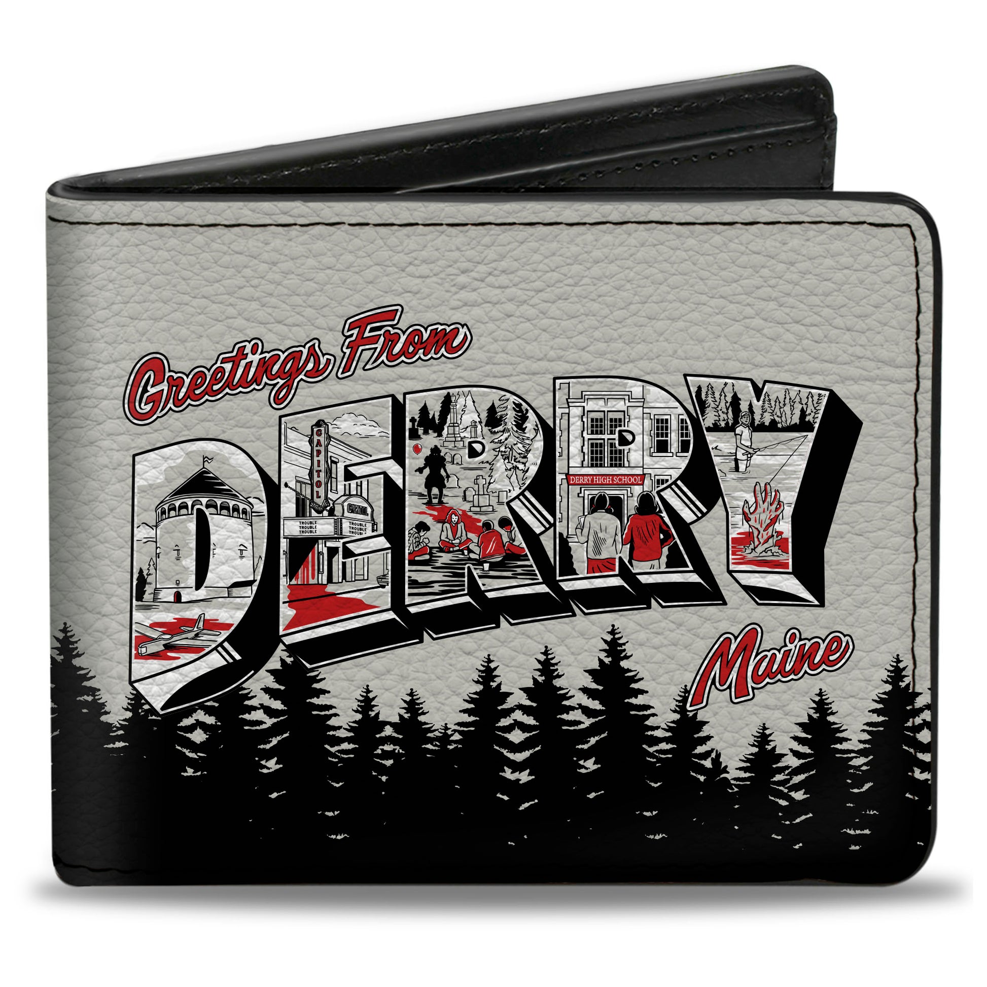 Bi-Fold Wallet - It Welcome to Derry GREETINGS FORESTRY CAPITAL Grays/Black/Red Bi-Fold Wallets IT