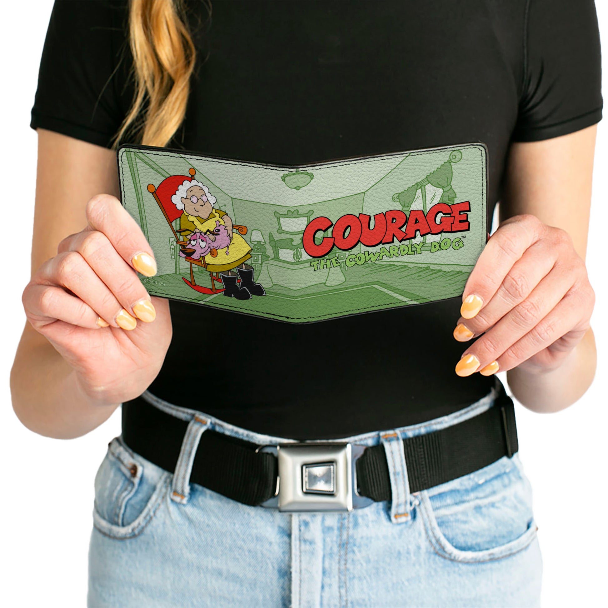 Bi-Fold Wallet - COURAGE THE COWARDLY DOG with Muriel Pose and Title Logo Greens Bi-Fold Wallets Courage the Cowardly Dog