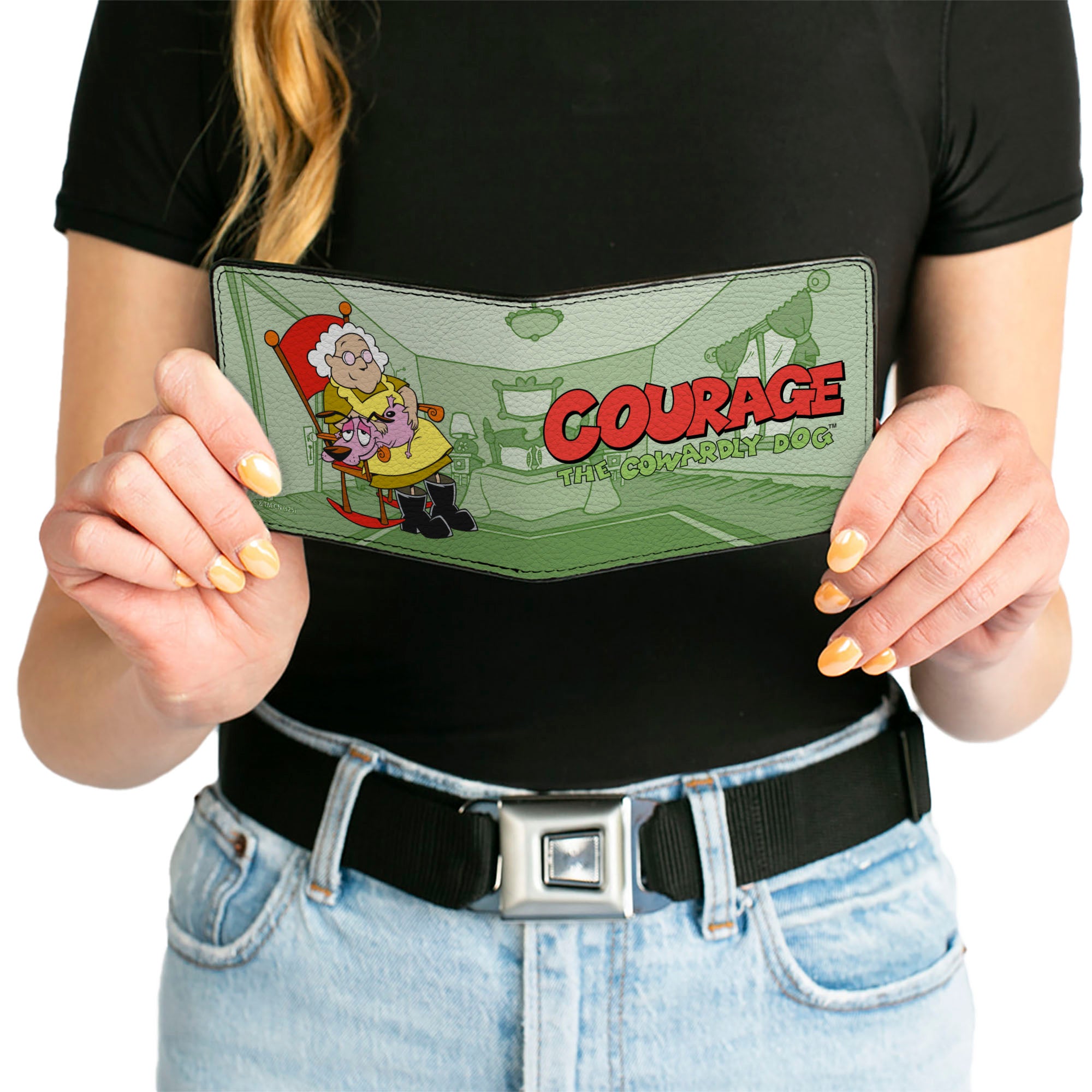 Bi-Fold Wallet - COURAGE THE COWARDLY DOG with Muriel Pose and Title Logo Greens Bi-Fold Wallets Courage the Cowardly Dog