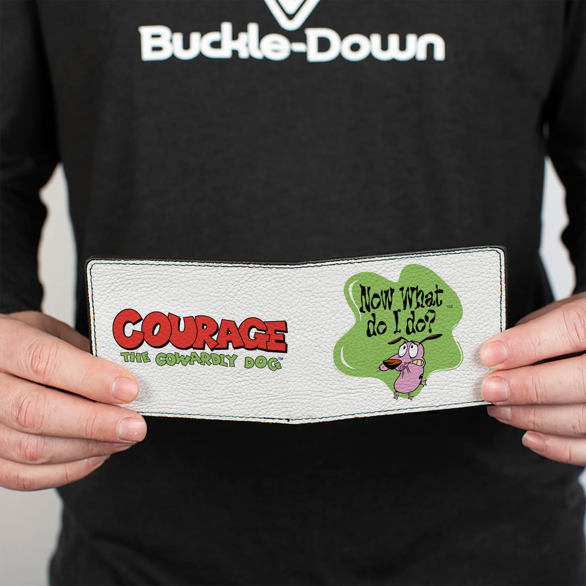 Bi-Fold Wallet - COURAGE THE COWARDLY DOG NOW WHAT DO IT DO? Title Pose Bi-Fold Wallets Courage the Cowardly Dog