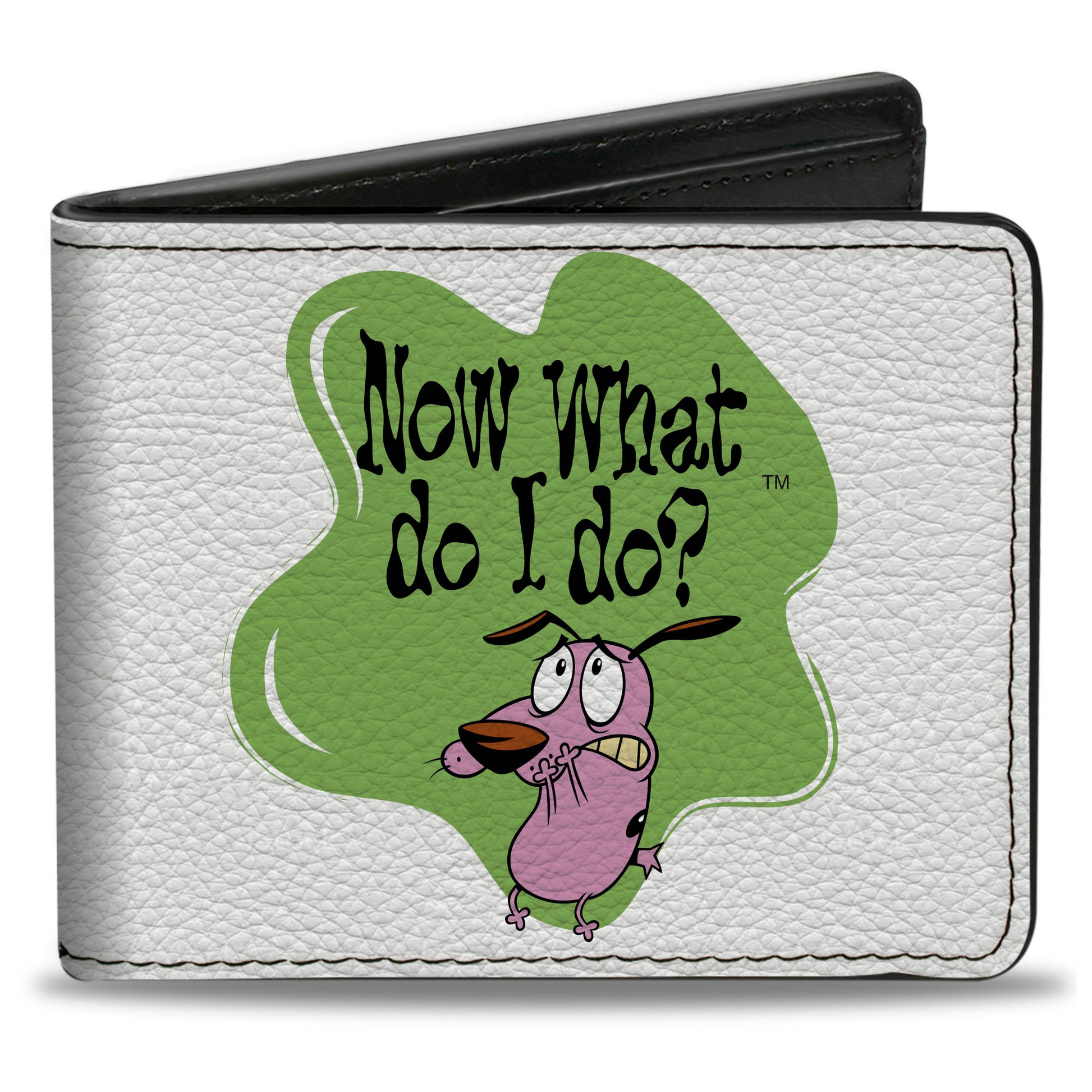 Bi-Fold Wallet - COURAGE THE COWARDLY DOG NOW WHAT DO IT DO? Title Pose Bi-Fold Wallets Courage the Cowardly Dog