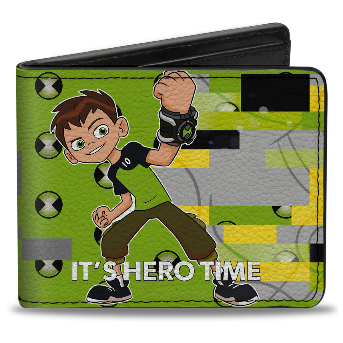 Bi-Fold Wallet - BEN 10 IT'S HERO TIME Omnitrix Pose Greens/Grays/Yellows Bi-Fold Wallets Ben 10
