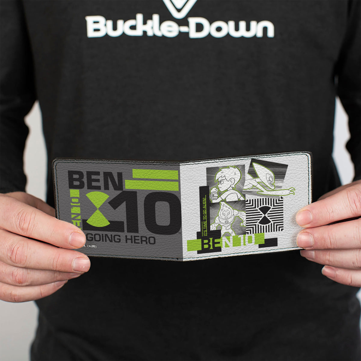 Bi-Fold Wallet - BEN 10 GOING HERO Ben and Aliens Poses Gray/Black/Green Bi-Fold Wallets Ben 10