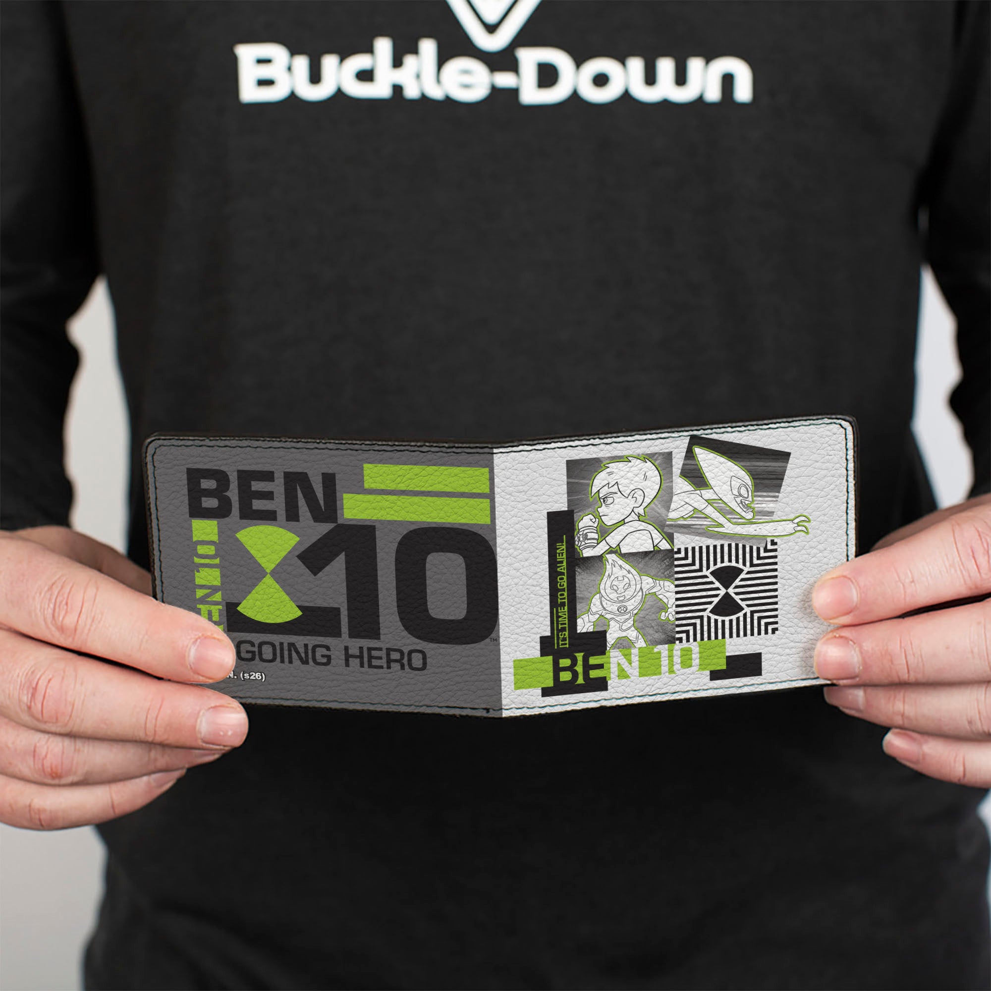 Bi-Fold Wallet - BEN 10 GOING HERO Ben and Aliens Poses Gray/Black/Green Bi-Fold Wallets Ben 10