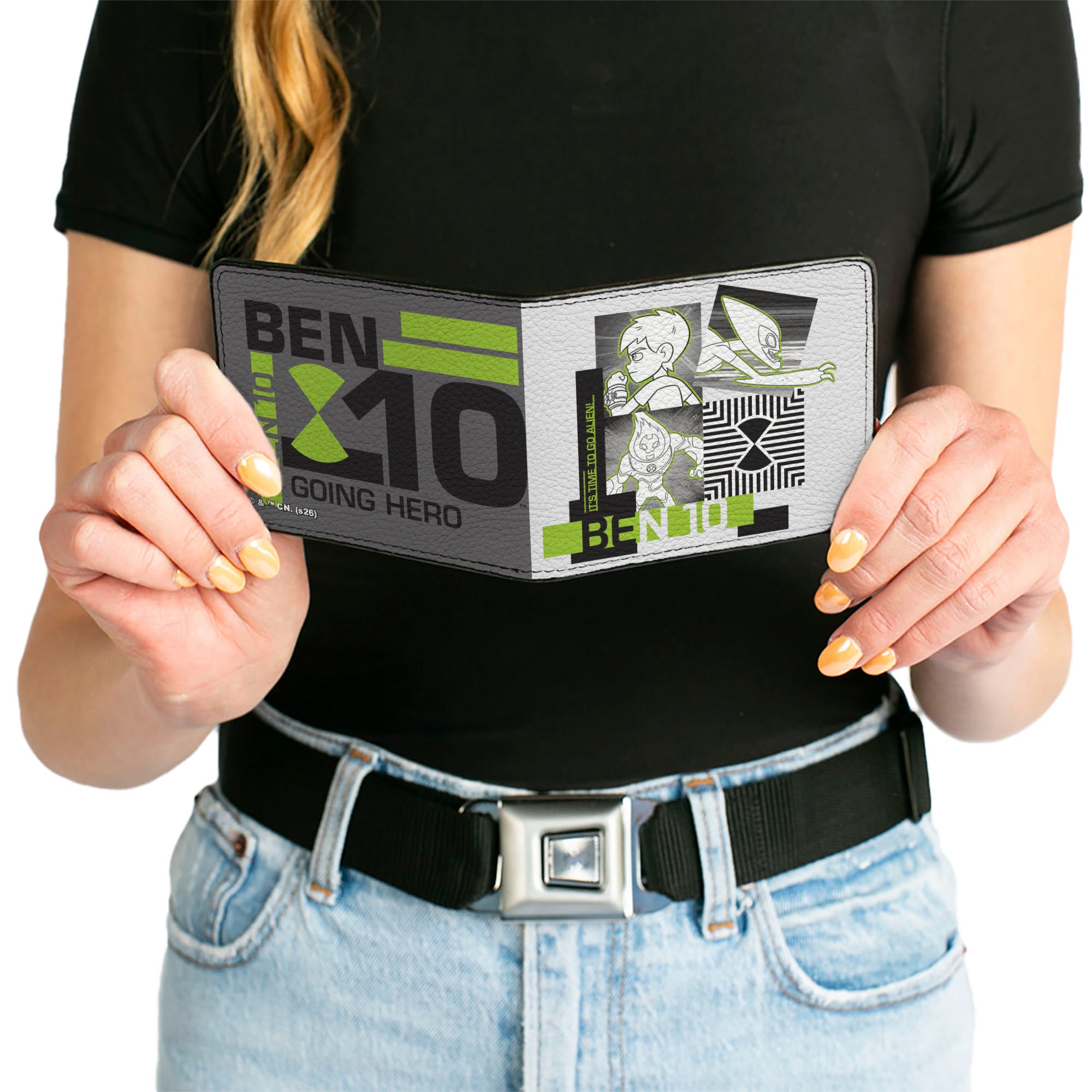 Bi-Fold Wallet - BEN 10 GOING HERO Ben and Aliens Poses Gray/Black/Green Bi-Fold Wallets Ben 10