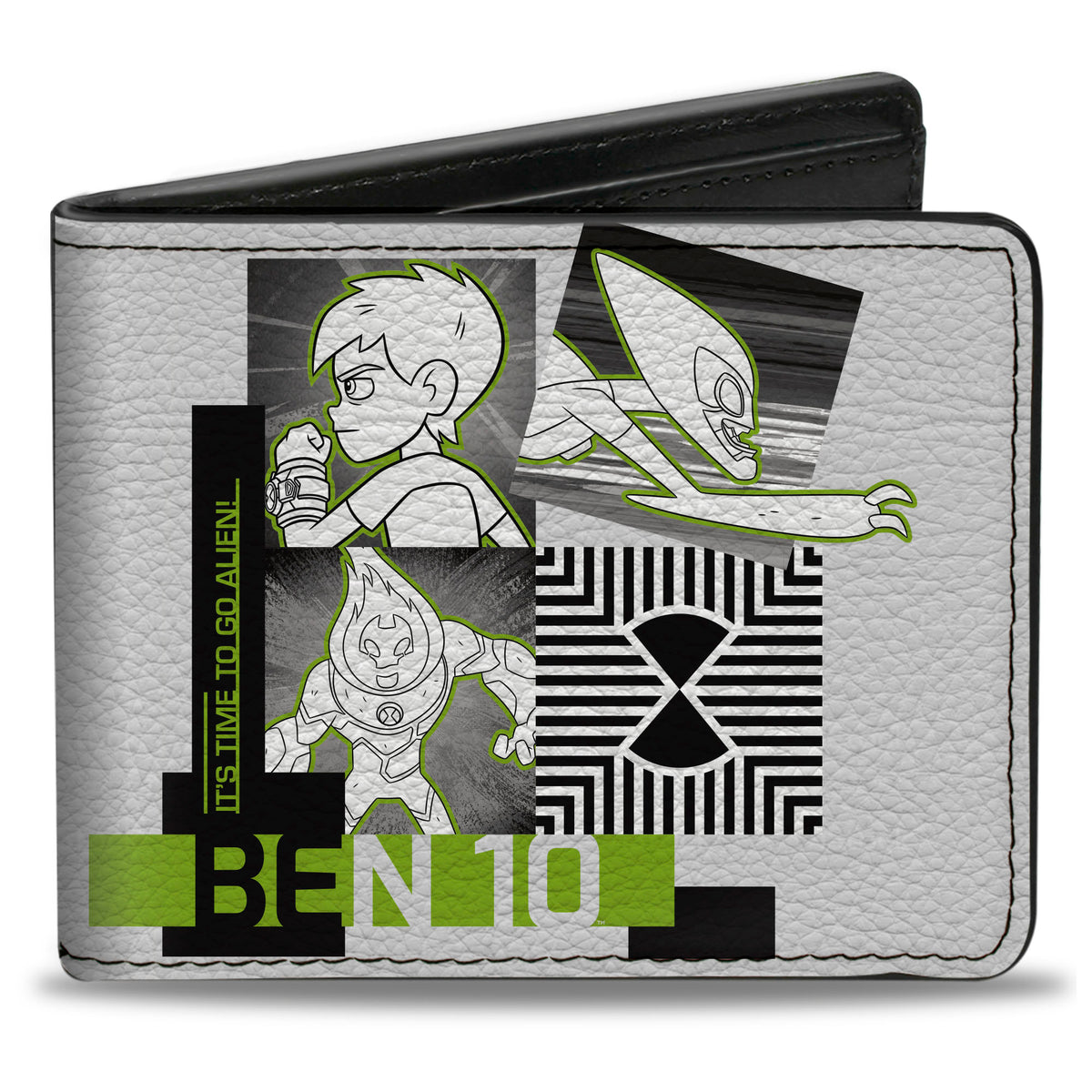 Bi-Fold Wallet - BEN 10 GOING HERO Ben and Aliens Poses Gray/Black/Green Bi-Fold Wallets Ben 10