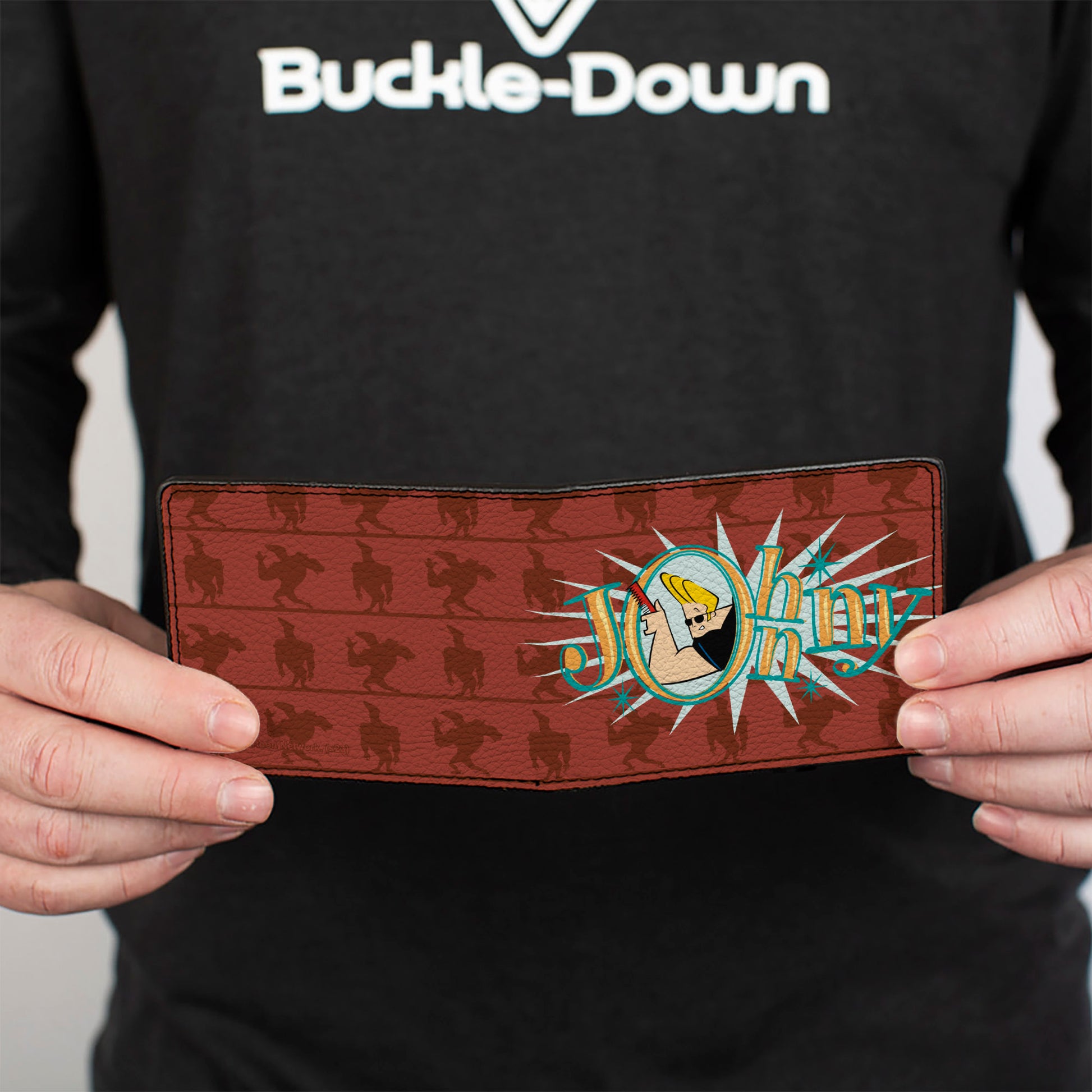 Bi-Fold Wallet - JOHNNY BRAVO Title Logo and Flex Pose Turns Reds Bi-Fold Wallets Johnny Bravo