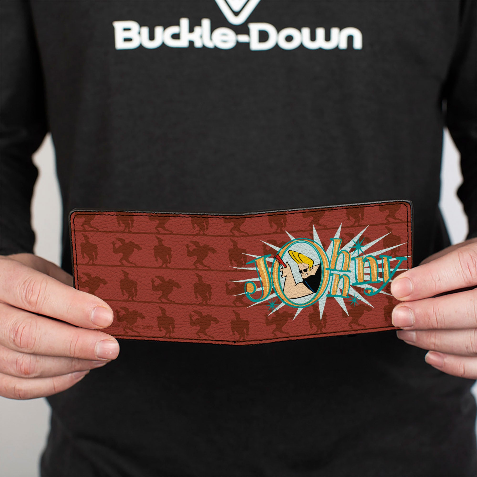 Bi-Fold Wallet - JOHNNY BRAVO Title Logo and Flex Pose Turns Reds Bi-Fold Wallets Johnny Bravo