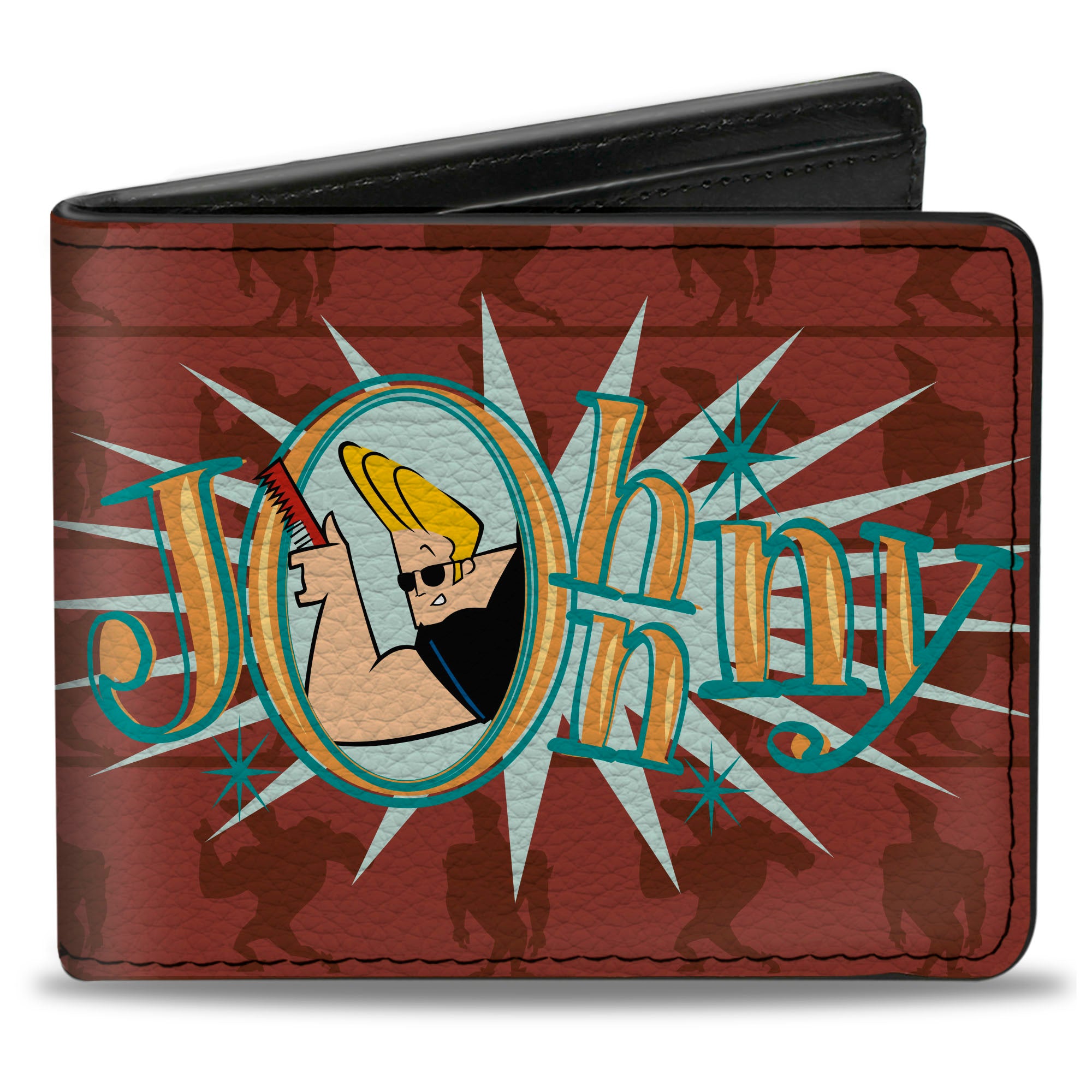 Bi-Fold Wallet - JOHNNY BRAVO Title Logo and Flex Pose Turns Reds Bi-Fold Wallets Johnny Bravo