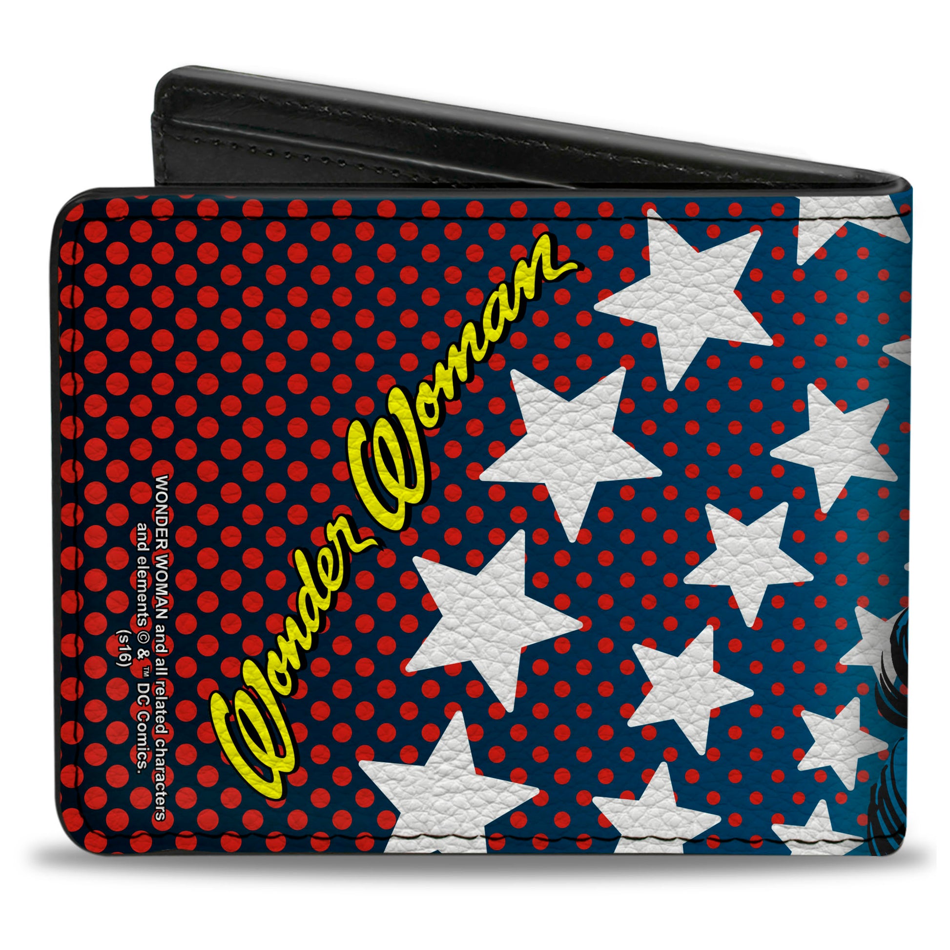 Bi-Fold Wallet - WONDER WOMAN Stars Face Halftone Blues Red Yellow White Bi-Fold Wallets DC Comics