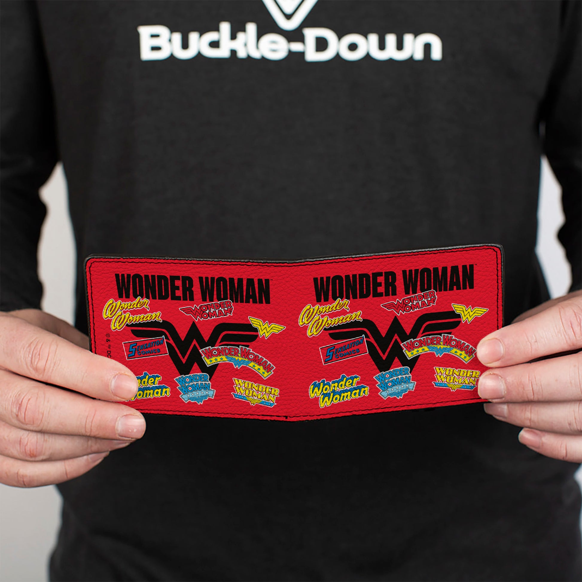 Bi-Fold Wallet - WONDER WOMAN Anniversary Logos Collage Red/Multi Color Bi-Fold Wallets DC Comics